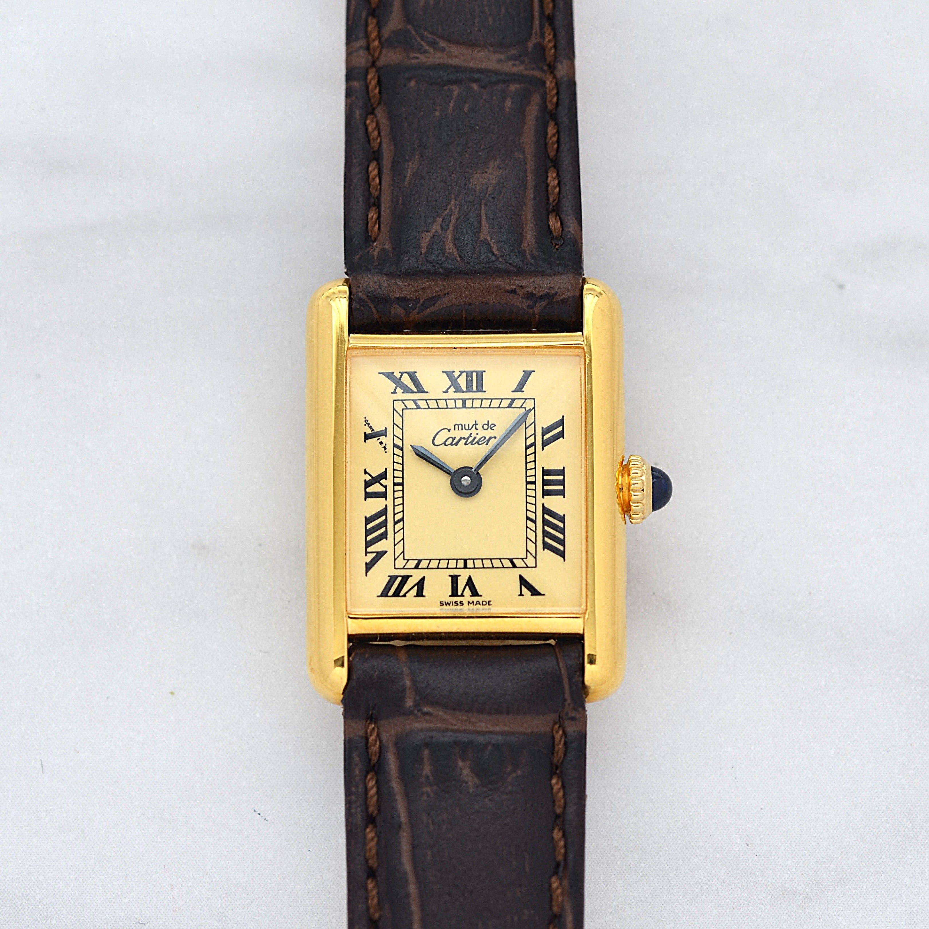 【Cartier】カルティエ マストタンクSM 手巻きアイボリーローマ 永久保証書付き