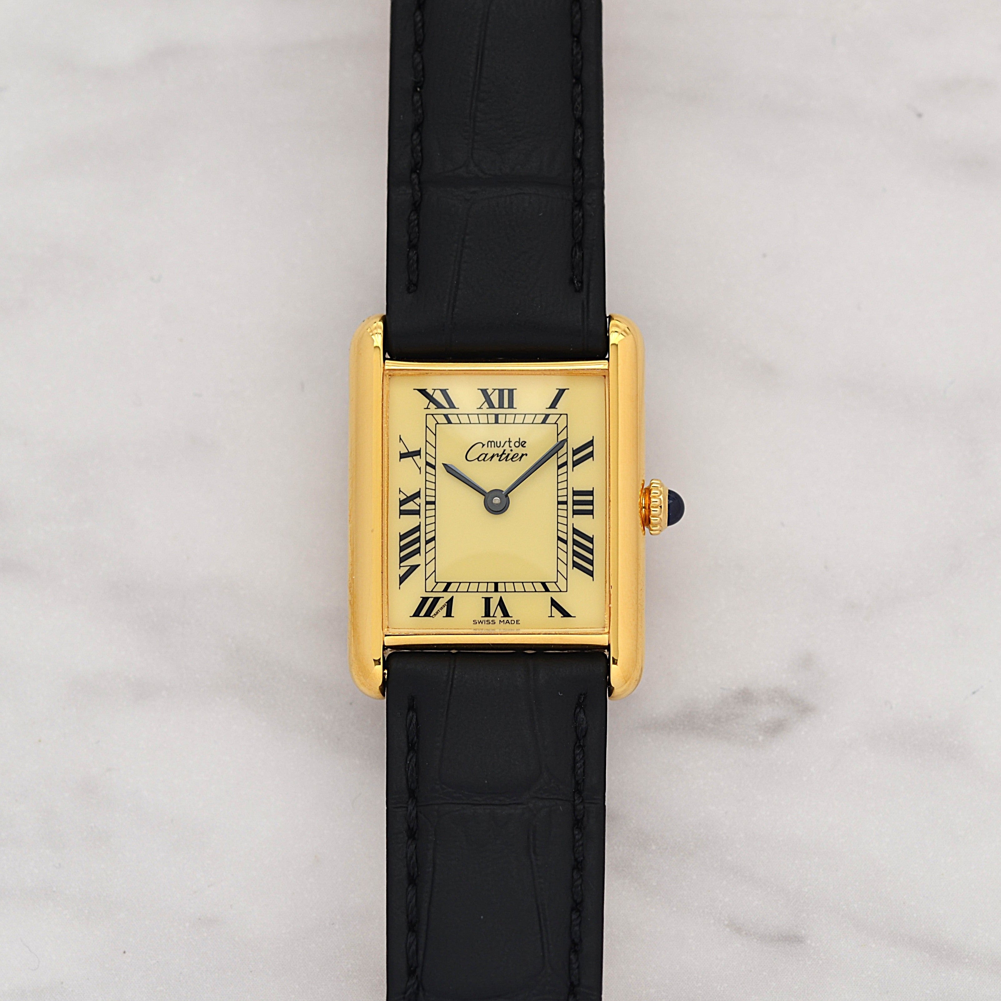 【Cartier】カルティエ マストタンクLM アイボリーローマ 手巻き 永久保証書付き