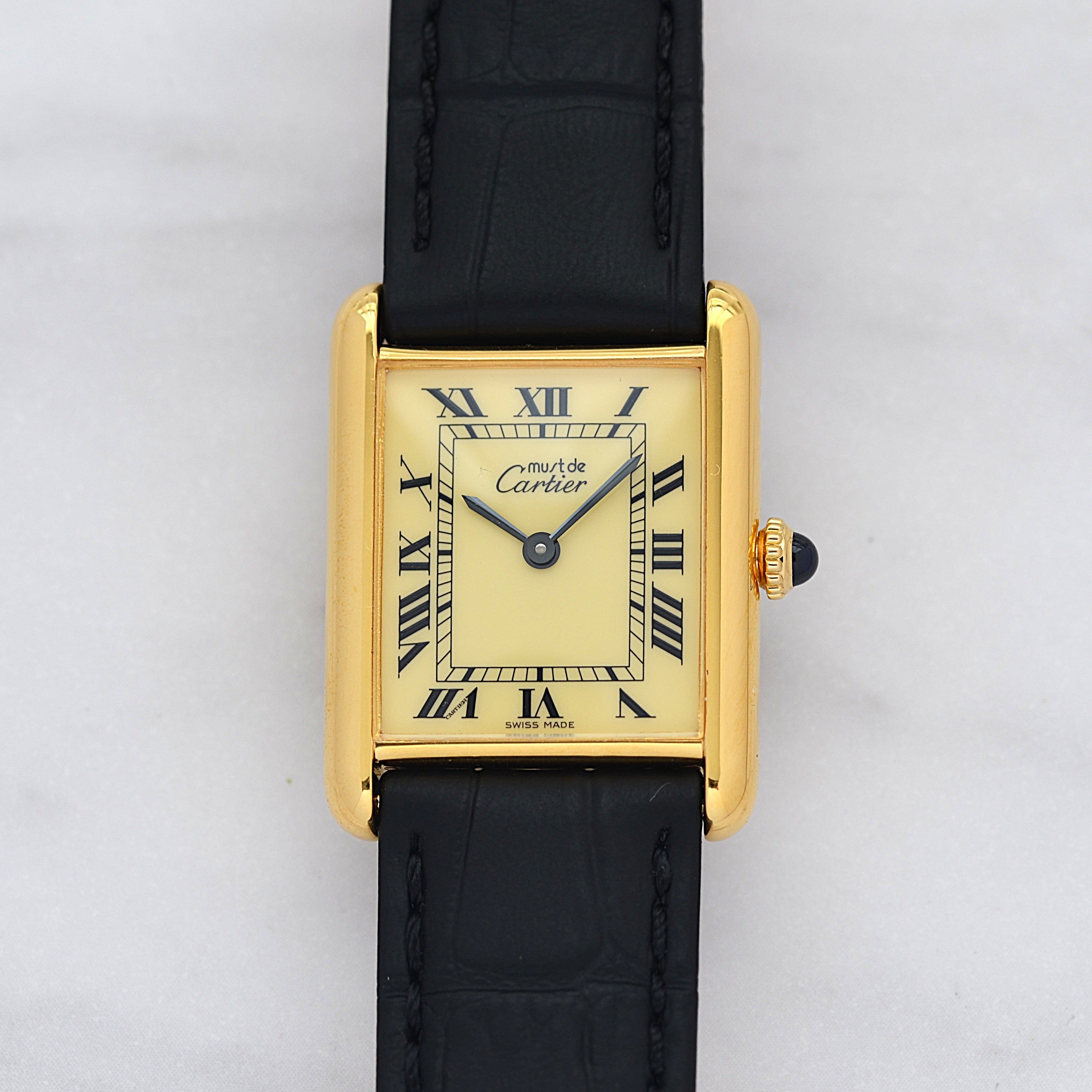 【Cartier】カルティエ マストタンクLM アイボリーローマ 手巻き 永久保証書付き