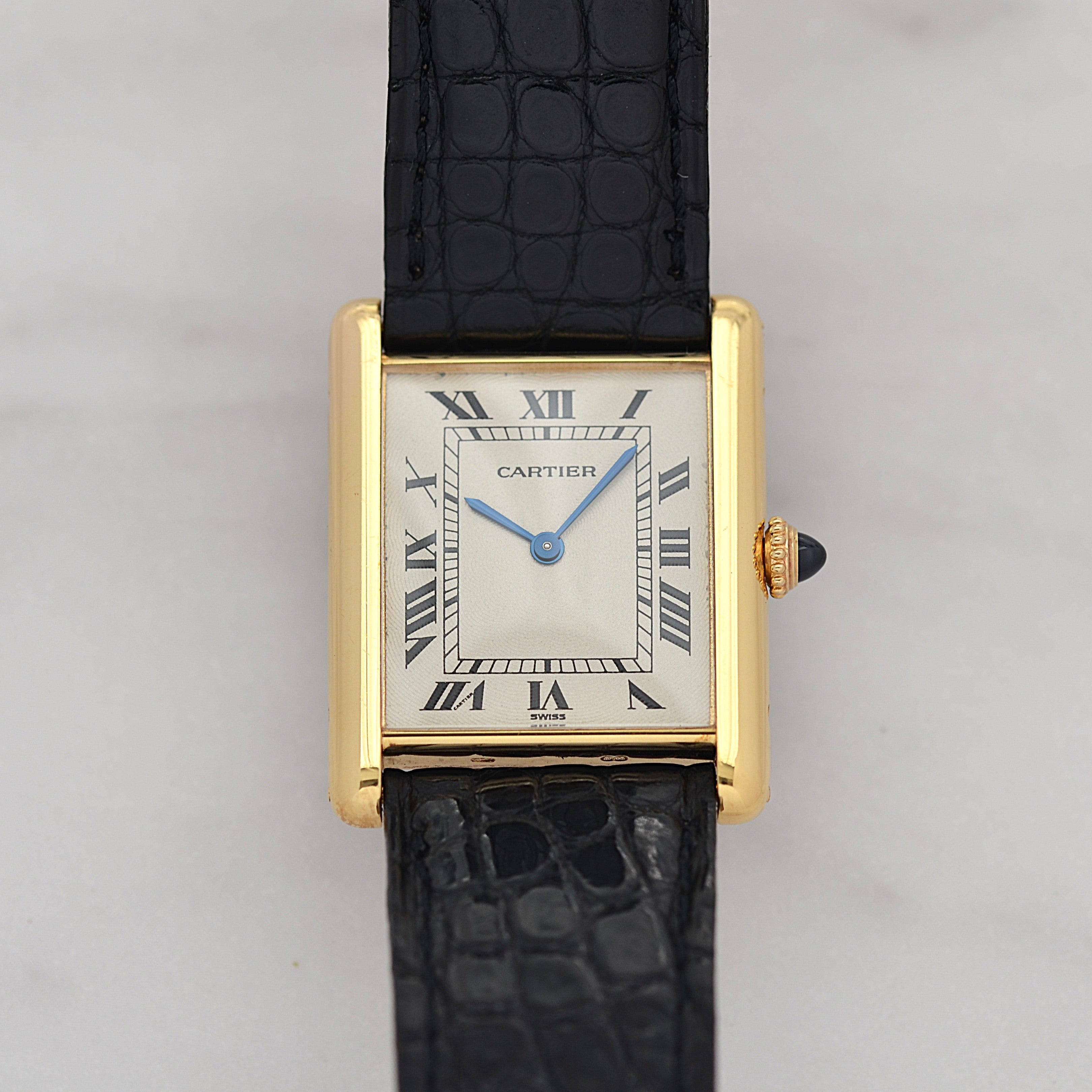 【Cartier】カルティエ タンクルイカルティエLM 18KYG エクストラフラット カルティエコンプリートサービス済み 純正18金製Dバックル、国際保証書付き