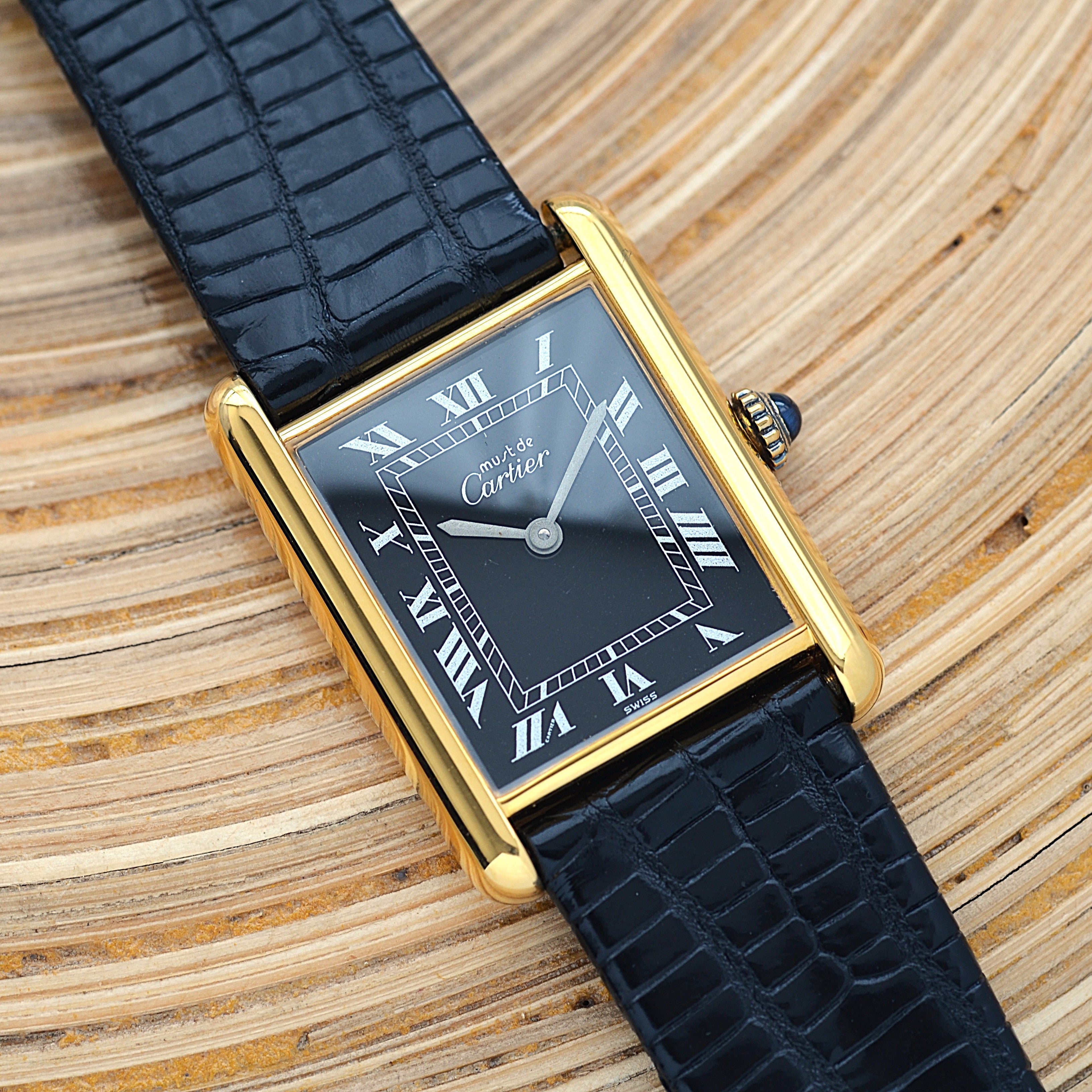 【Cartier】カルティエ マストタンクLM ブラックローマ 手巻き 純正尾錠付き