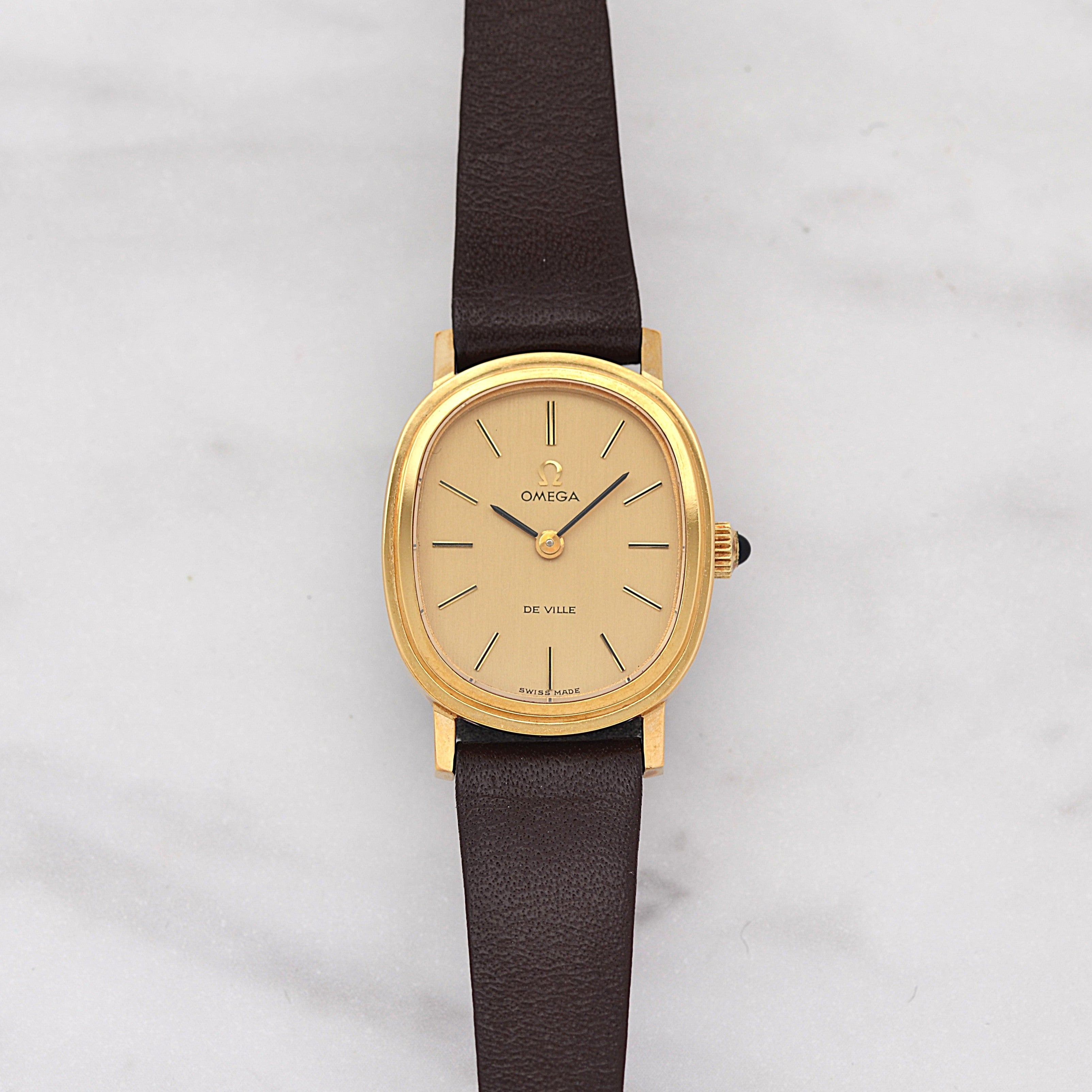 [Omega] 歐米茄碟飛系列GP橢圓形錶殼黃金全新庫存表，附原廠錶扣