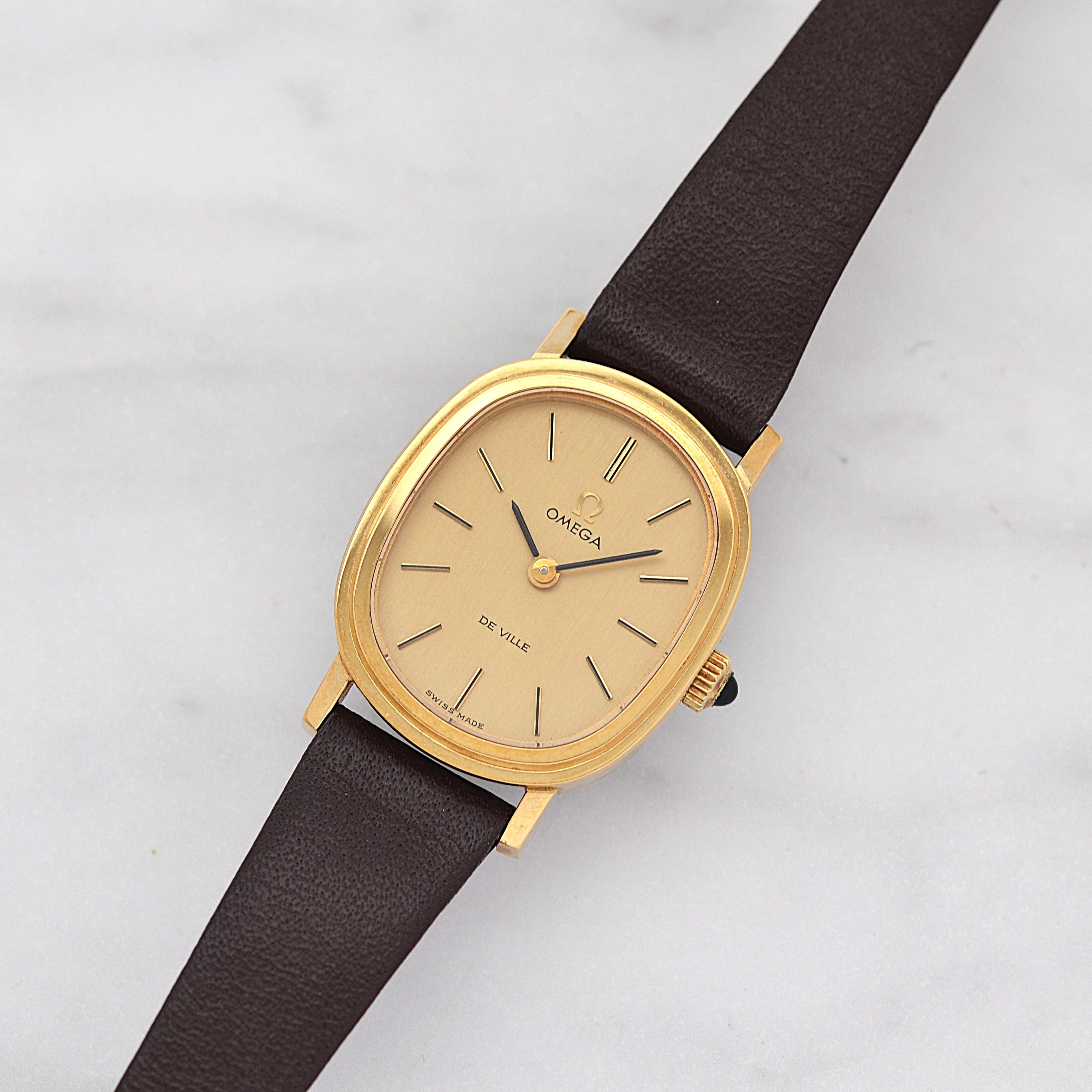 [Omega] 歐米茄碟飛系列GP橢圓形錶殼黃金全新庫存表，附原廠錶扣