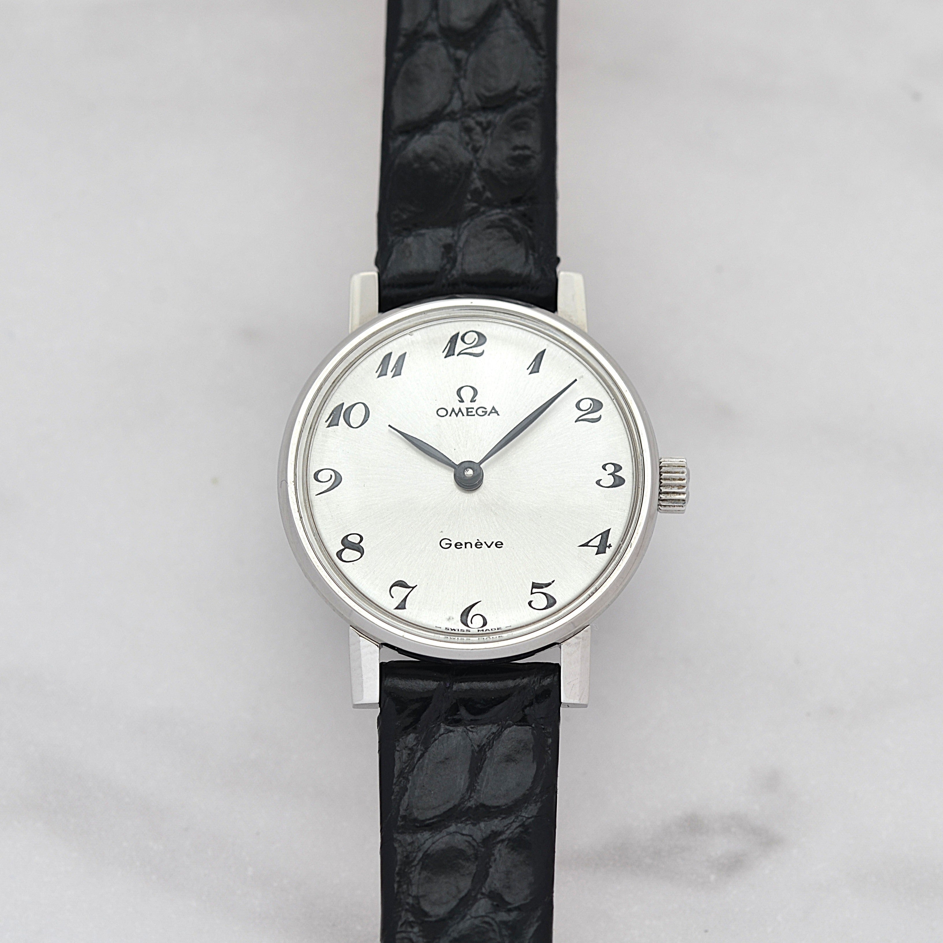 【OMEGA】オメガ ジュネーヴ SS ラウンド Silver Arabic 純正尾錠付き