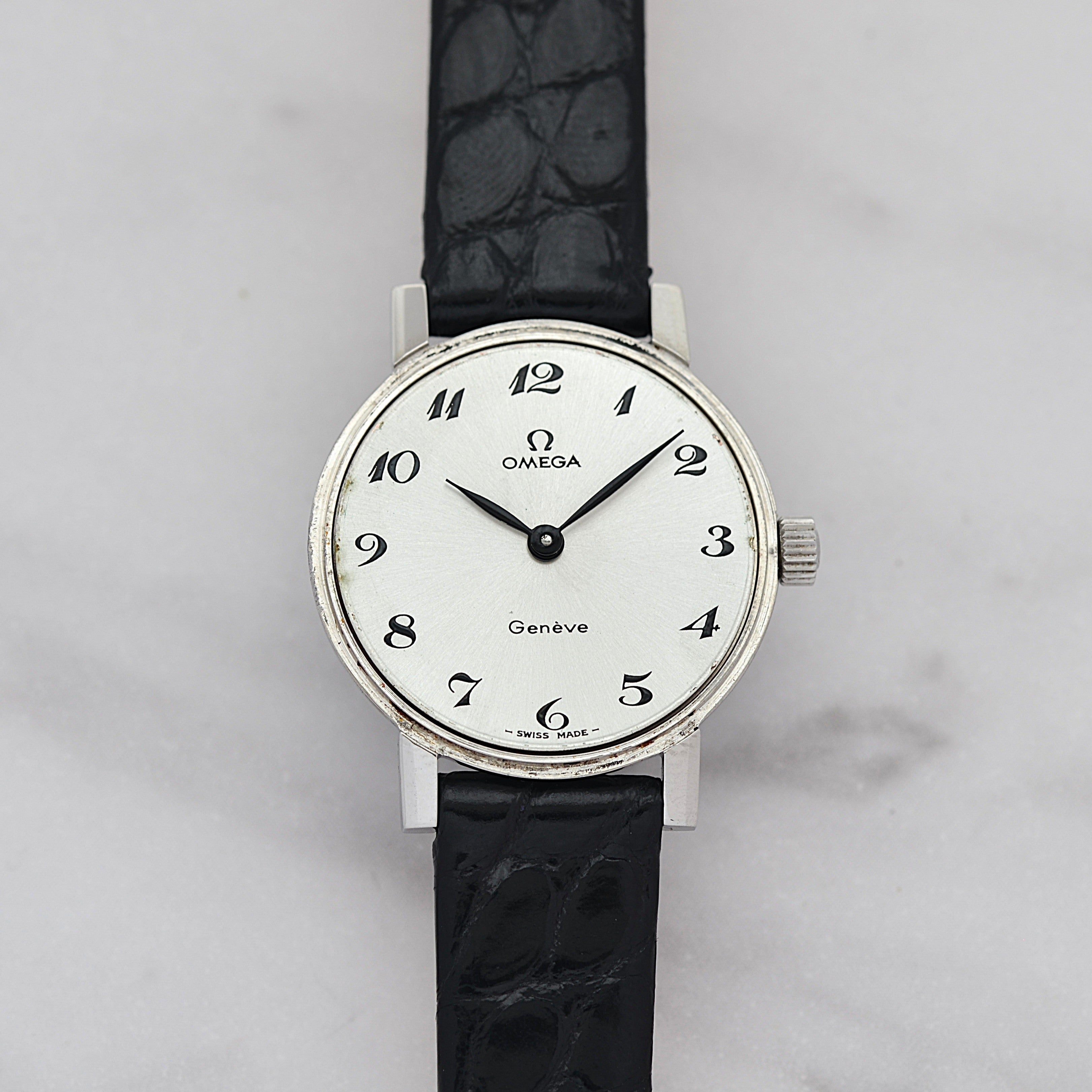 【OMEGA】オメガ ジュネーヴ SS ラウンド Silver Arabic 純正尾錠付き