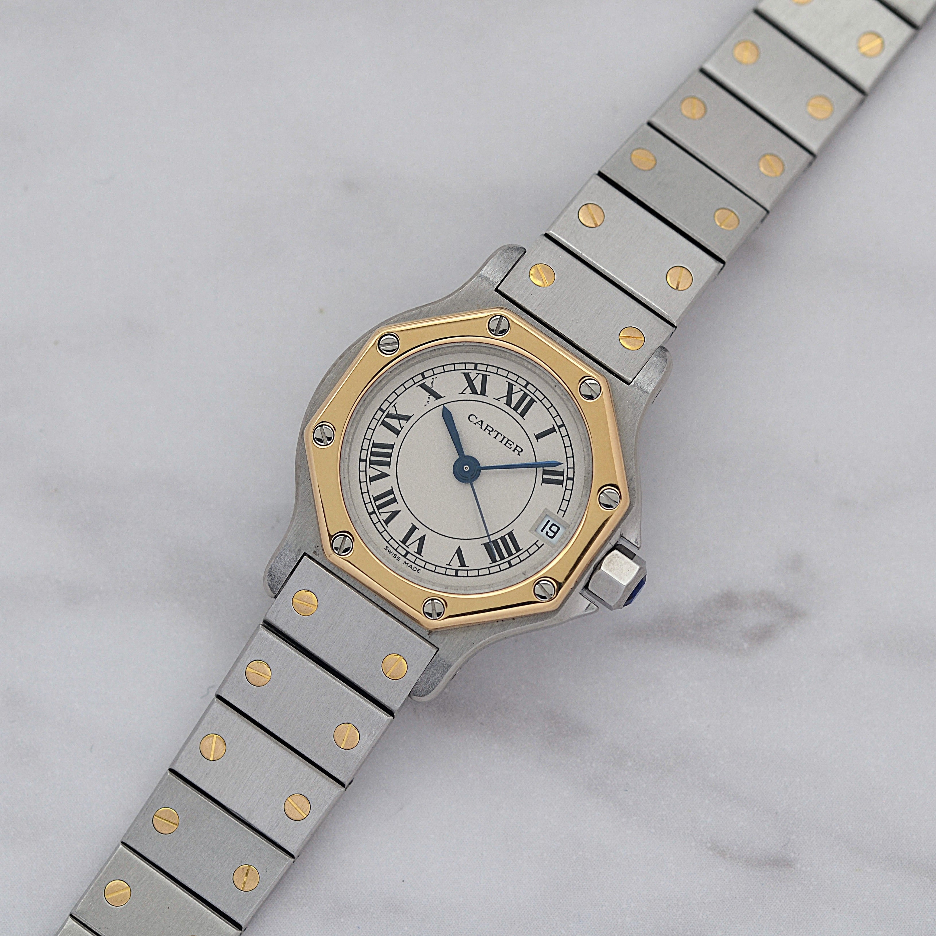 【Cartier】カルティエ サントスオクタゴンSM 18KYG×SS クォーツモデル カルティエコンプリートサービス済み