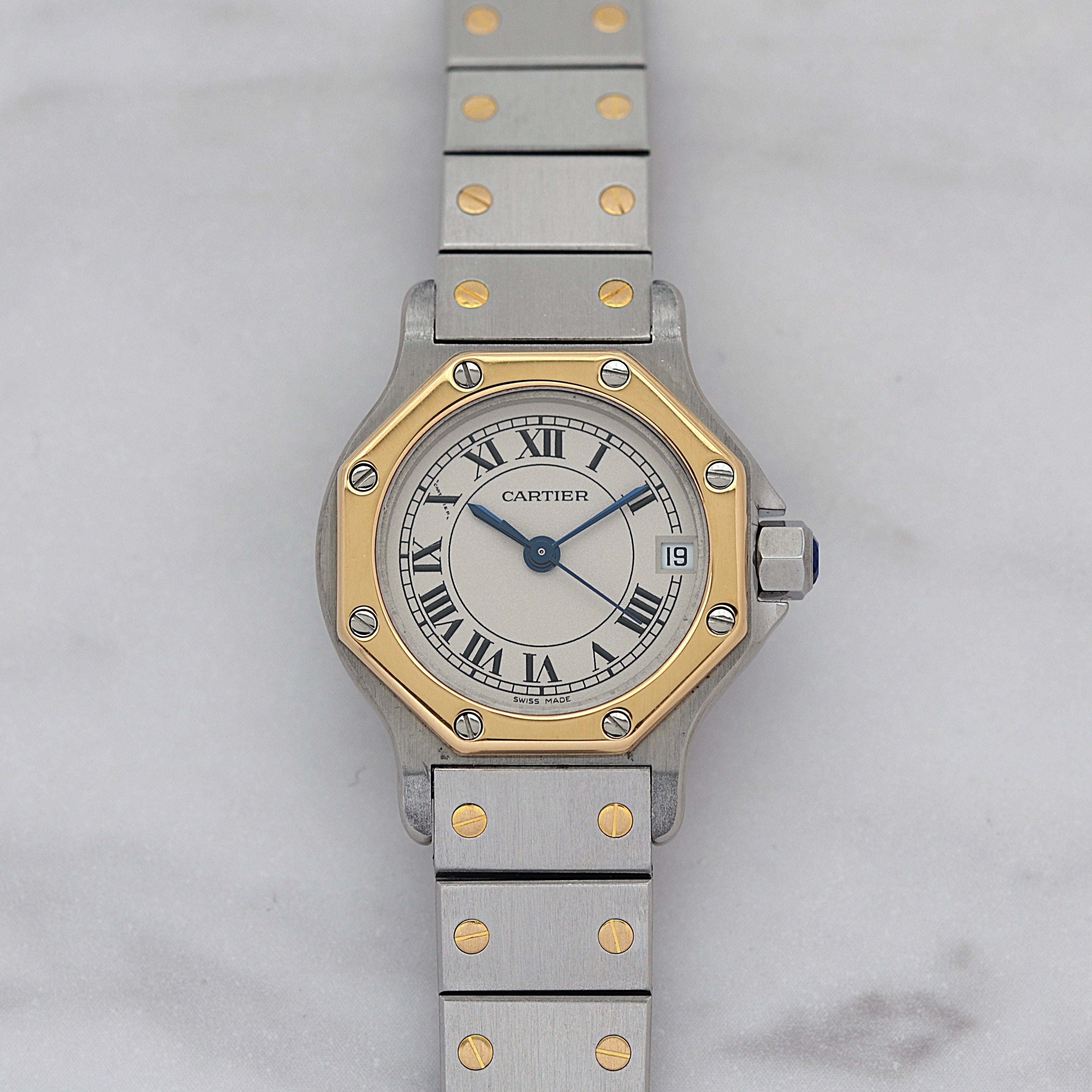 【Cartier】カルティエ サントスオクタゴンSM 18KYG×SS クォーツモデル カルティエコンプリートサービス済み