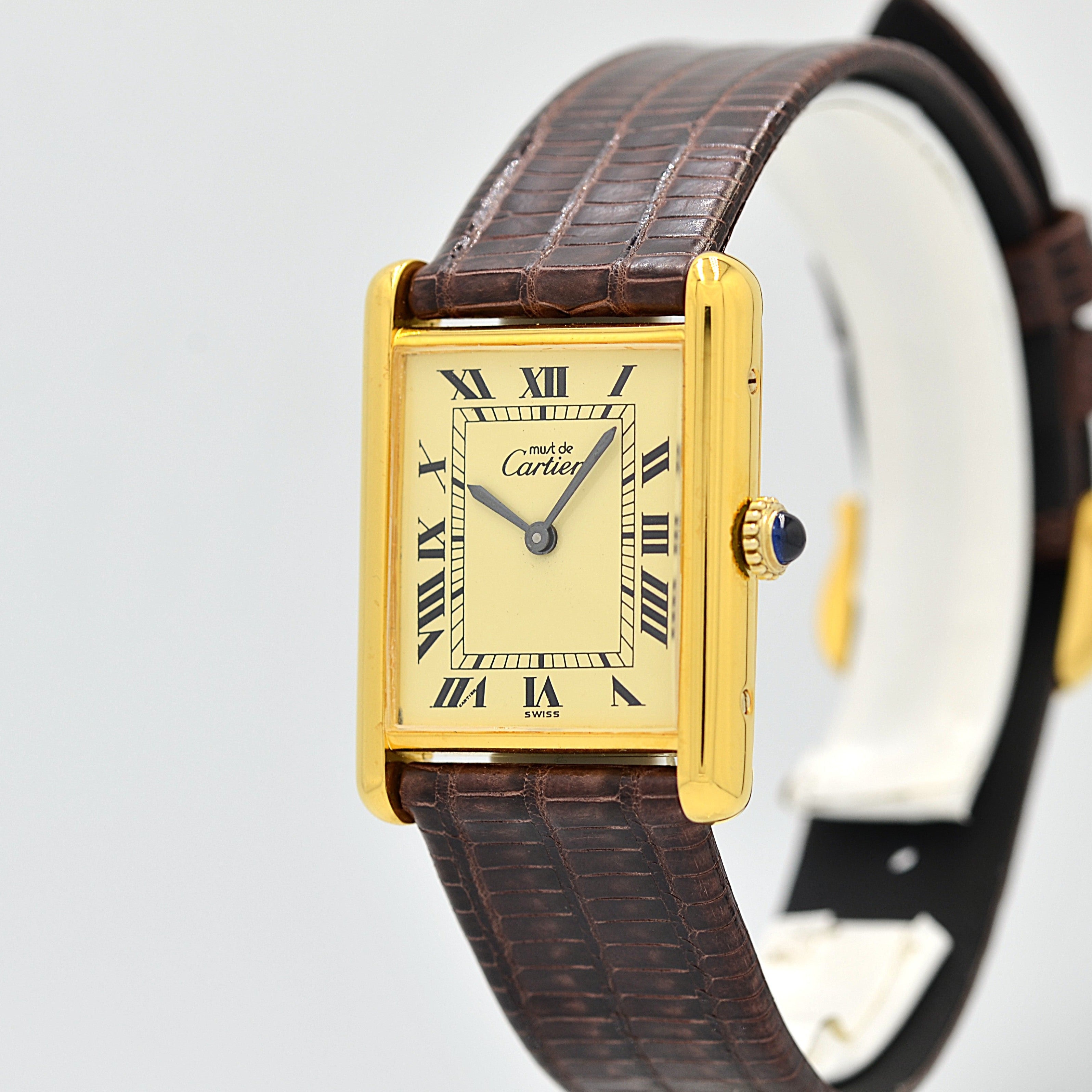 [Cartier] Cartier Must Tank LM Ivory Roman Manual Winding with Genuine Buckle