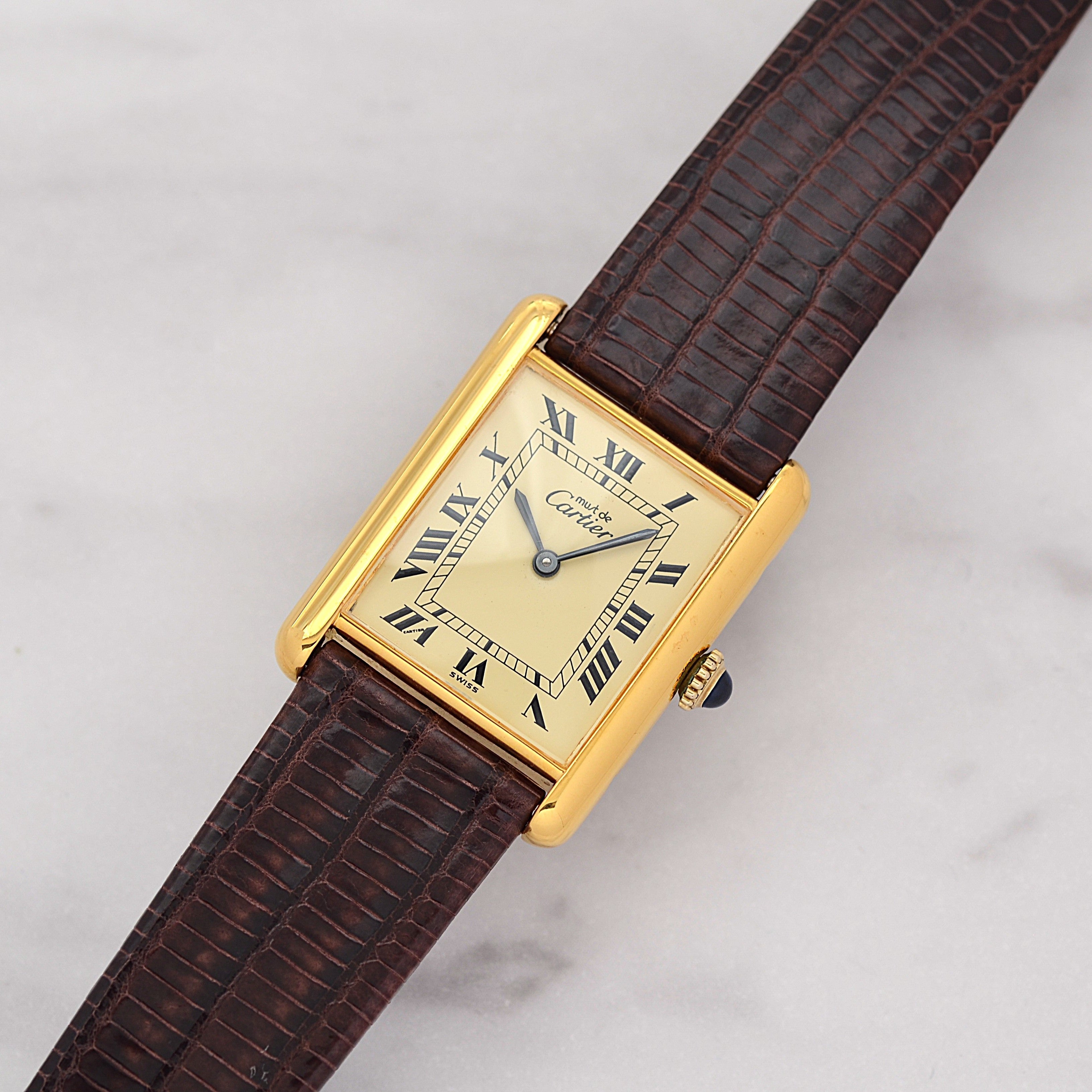 [Cartier] Cartier Must Tank LM Ivory Roman Manual Winding with Genuine Buckle