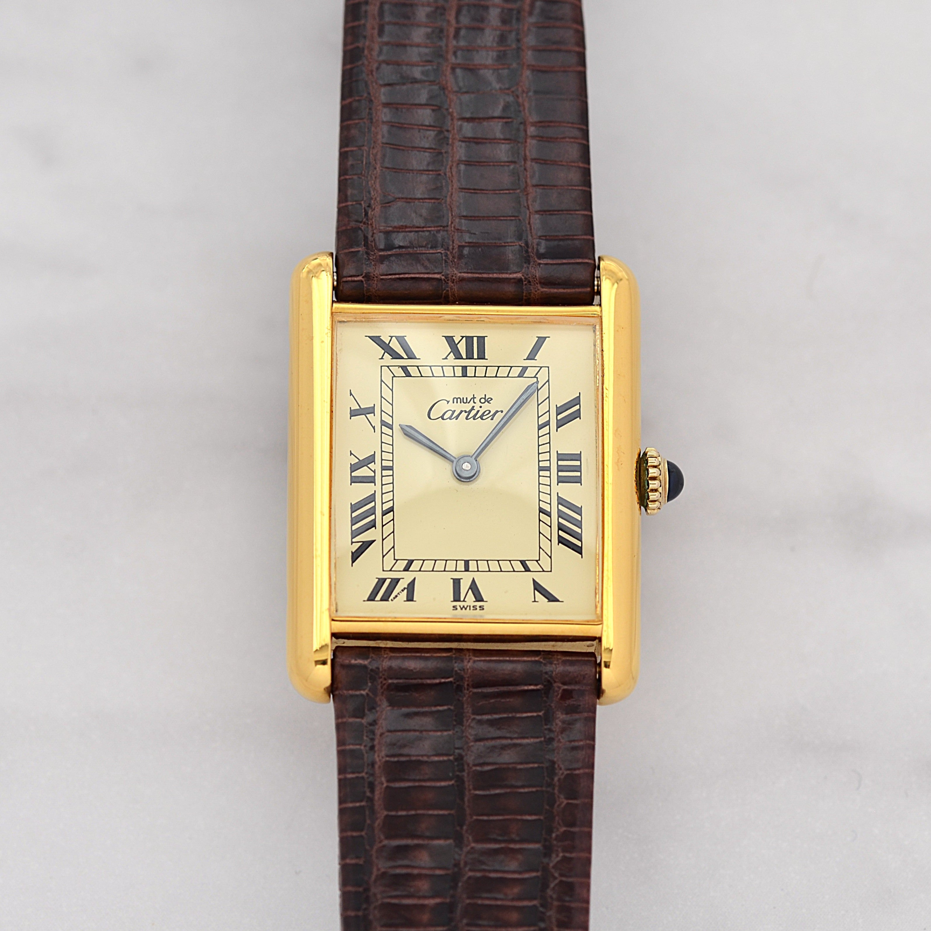 [Cartier] Cartier Must Tank LM Ivory Roman Manual Winding with Genuine Buckle