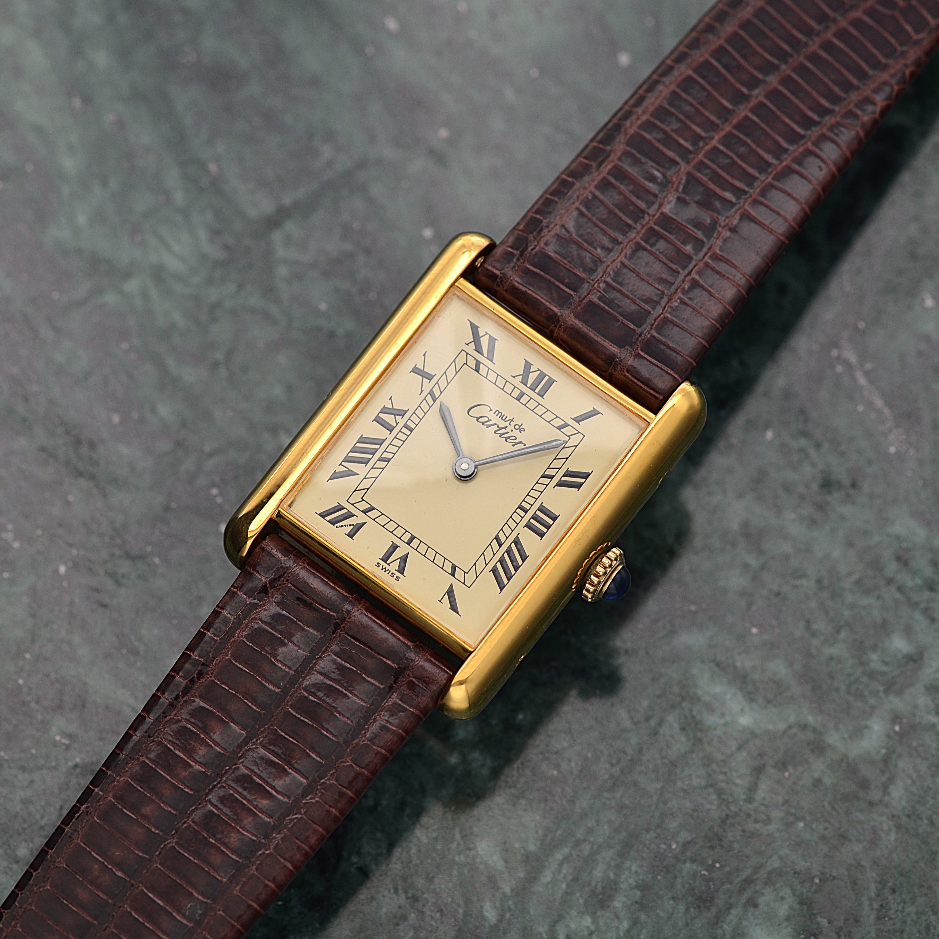 [Cartier] Cartier Must Tank LM Ivory Roman Manual Winding with Genuine Buckle