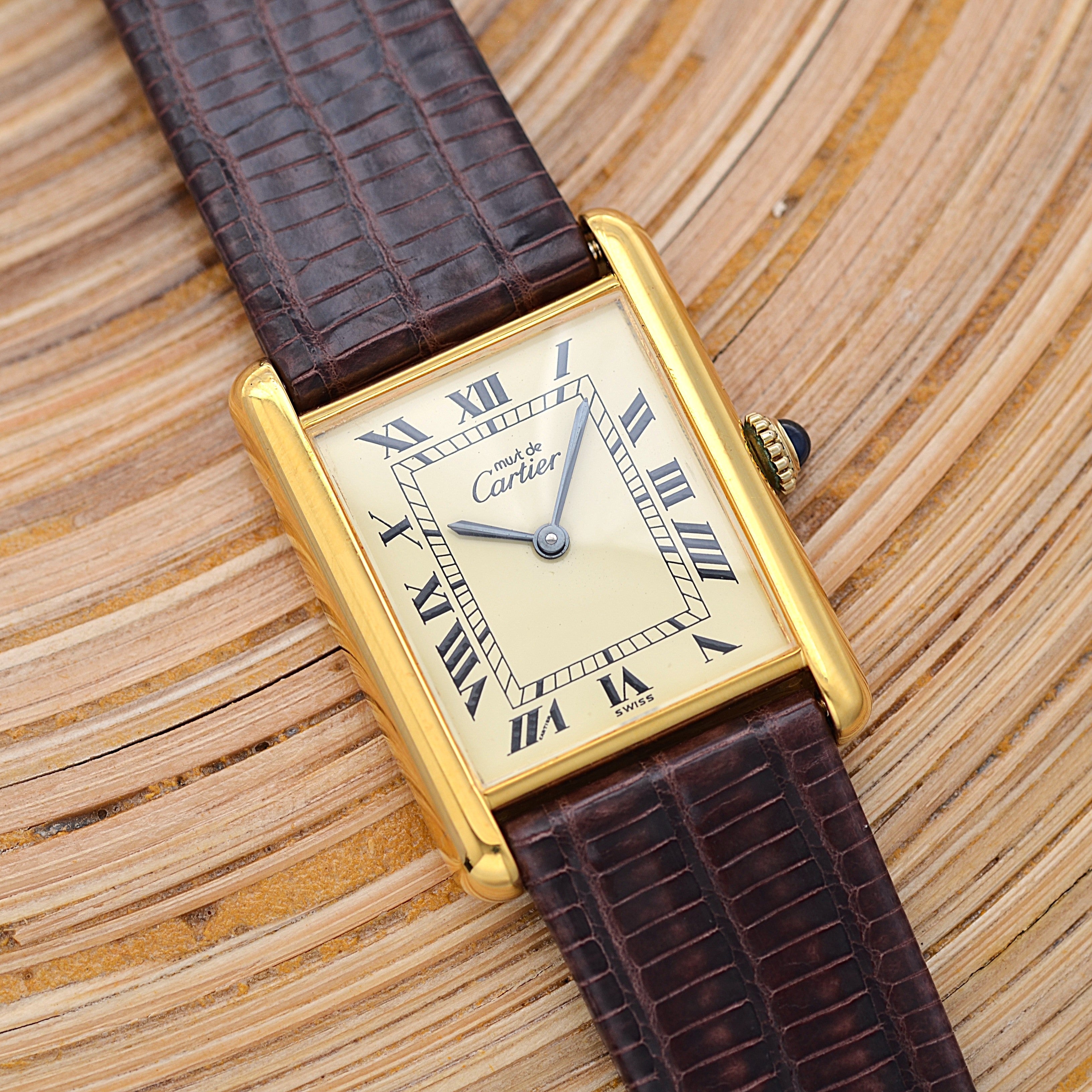 [Cartier] Cartier Must Tank LM Ivory Roman Manual Winding with Genuine Buckle