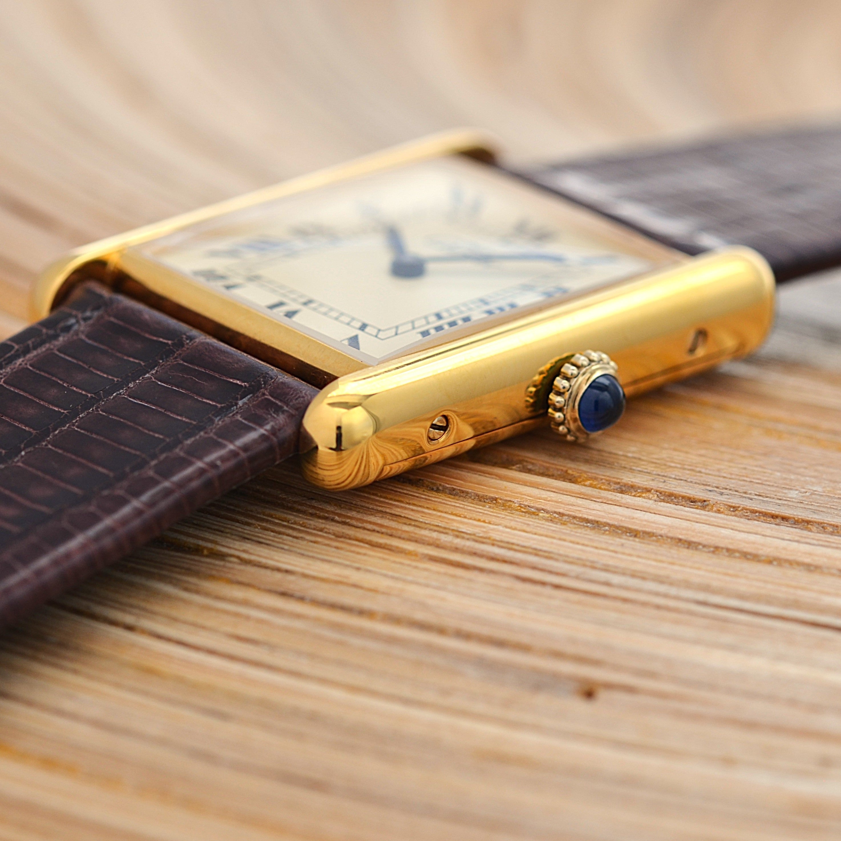 [Cartier] Cartier Must Tank LM Ivory Roman Manual Winding with Genuine Buckle