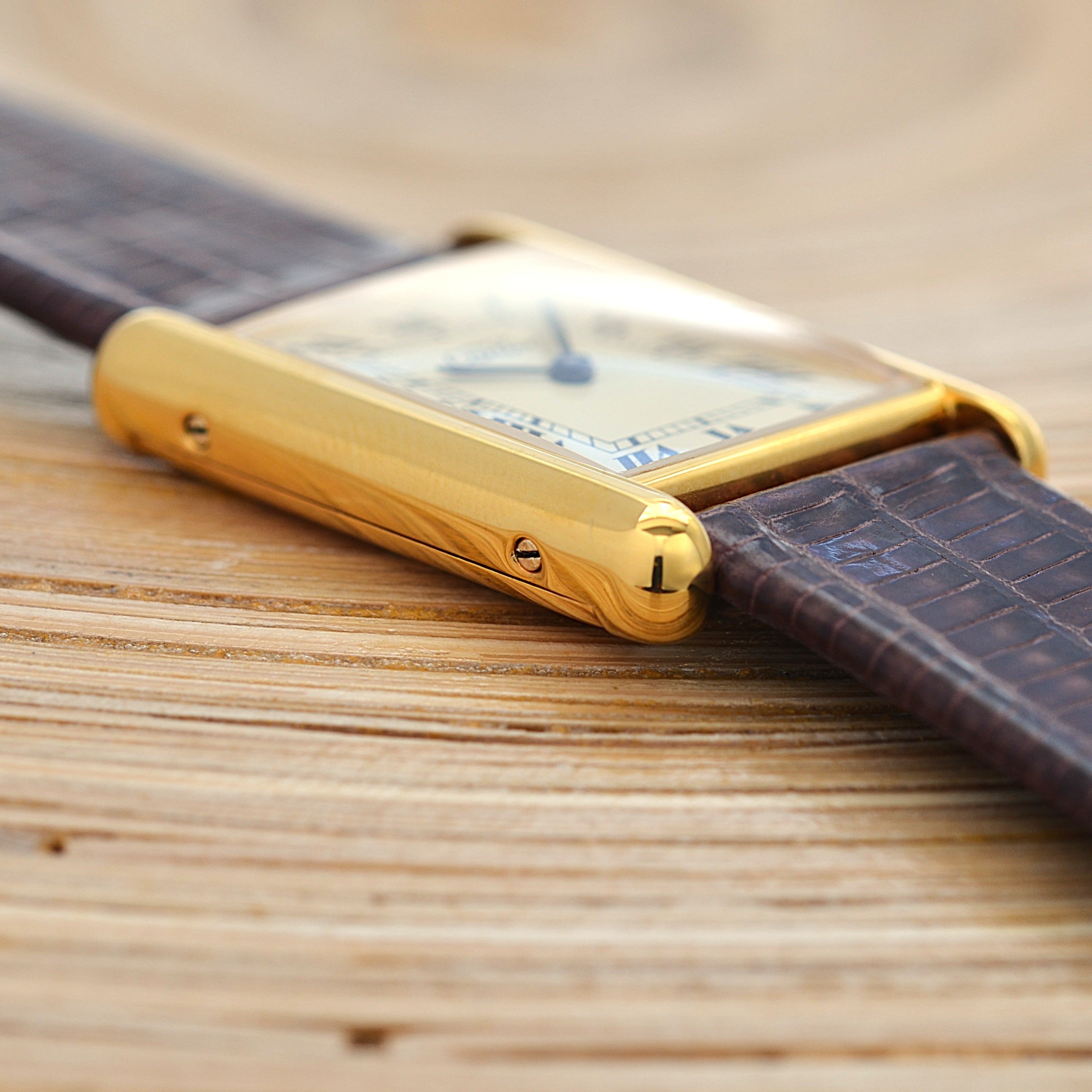 [Cartier] Cartier Must Tank LM Ivory Roman Manual Winding with Genuine Buckle