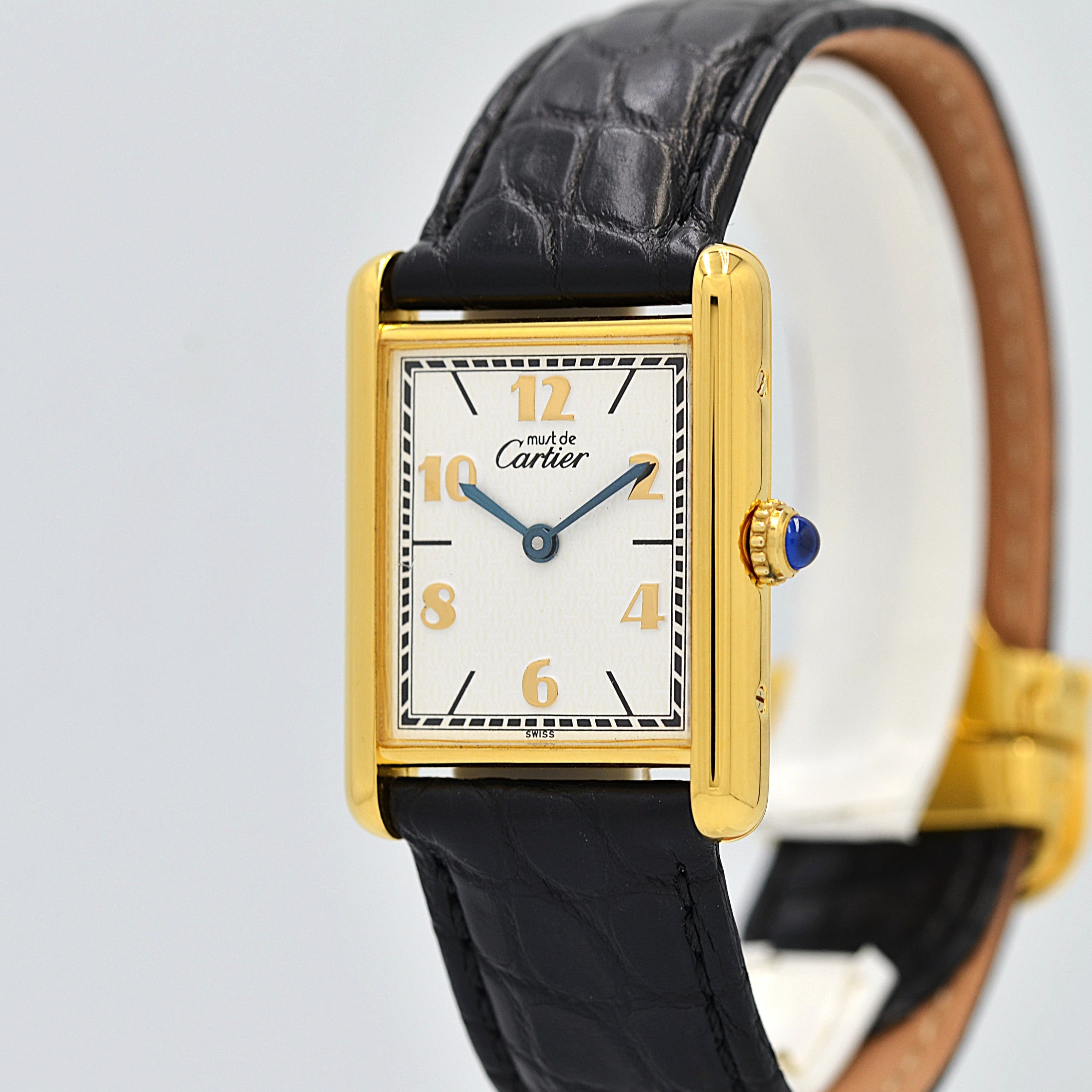 【Cartier】カルティエ マストタンクLM 飛びアラビア文字盤 純正Dバックル付き