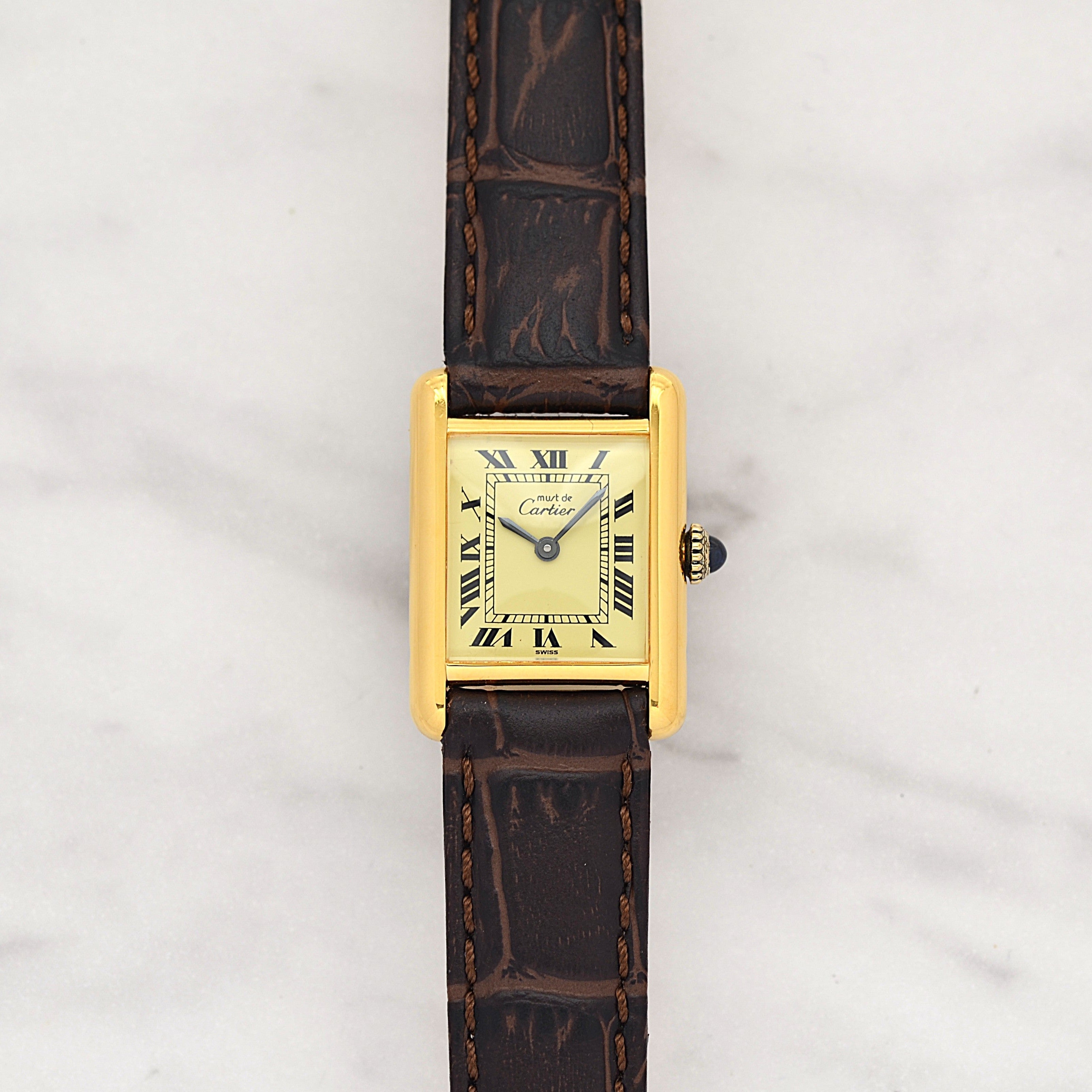 【Cartier】カルティエ マストタンクSM アイボリーローマ 手巻き 純正尾錠付き