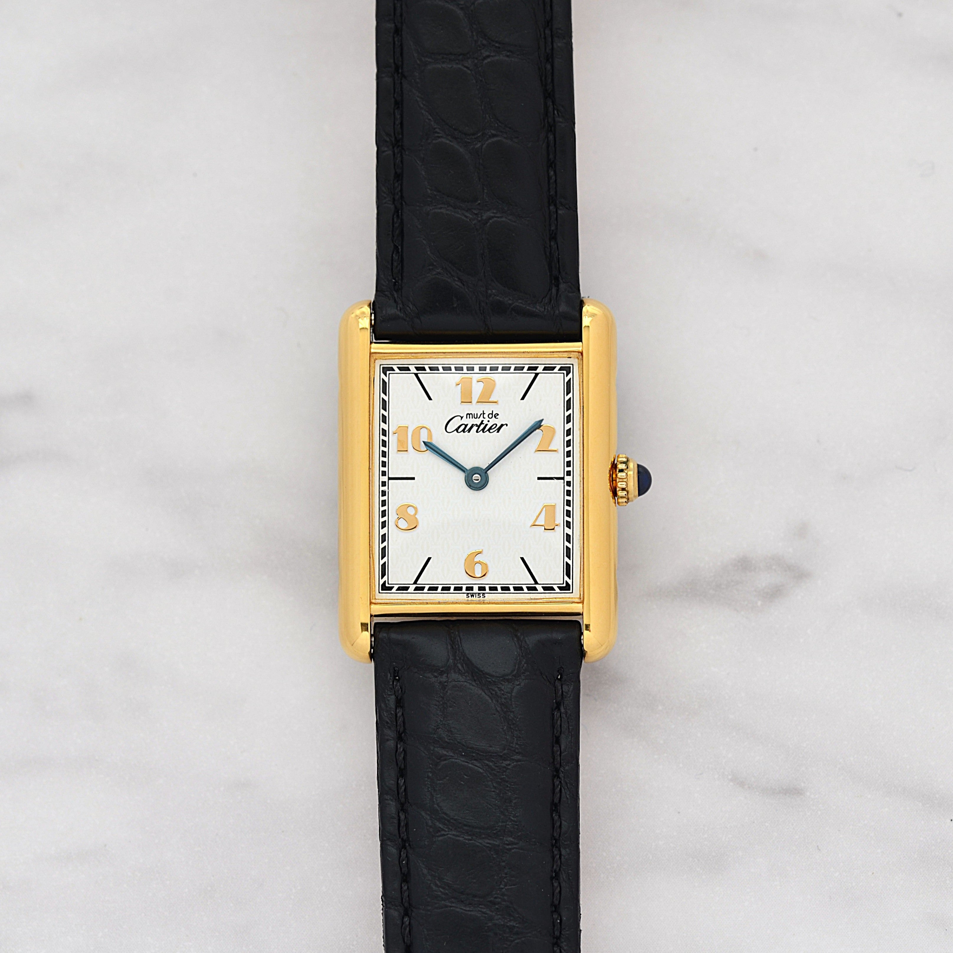 【Cartier】カルティエ マストタンクLM 飛びアラビア文字盤 純正Dバックル付き