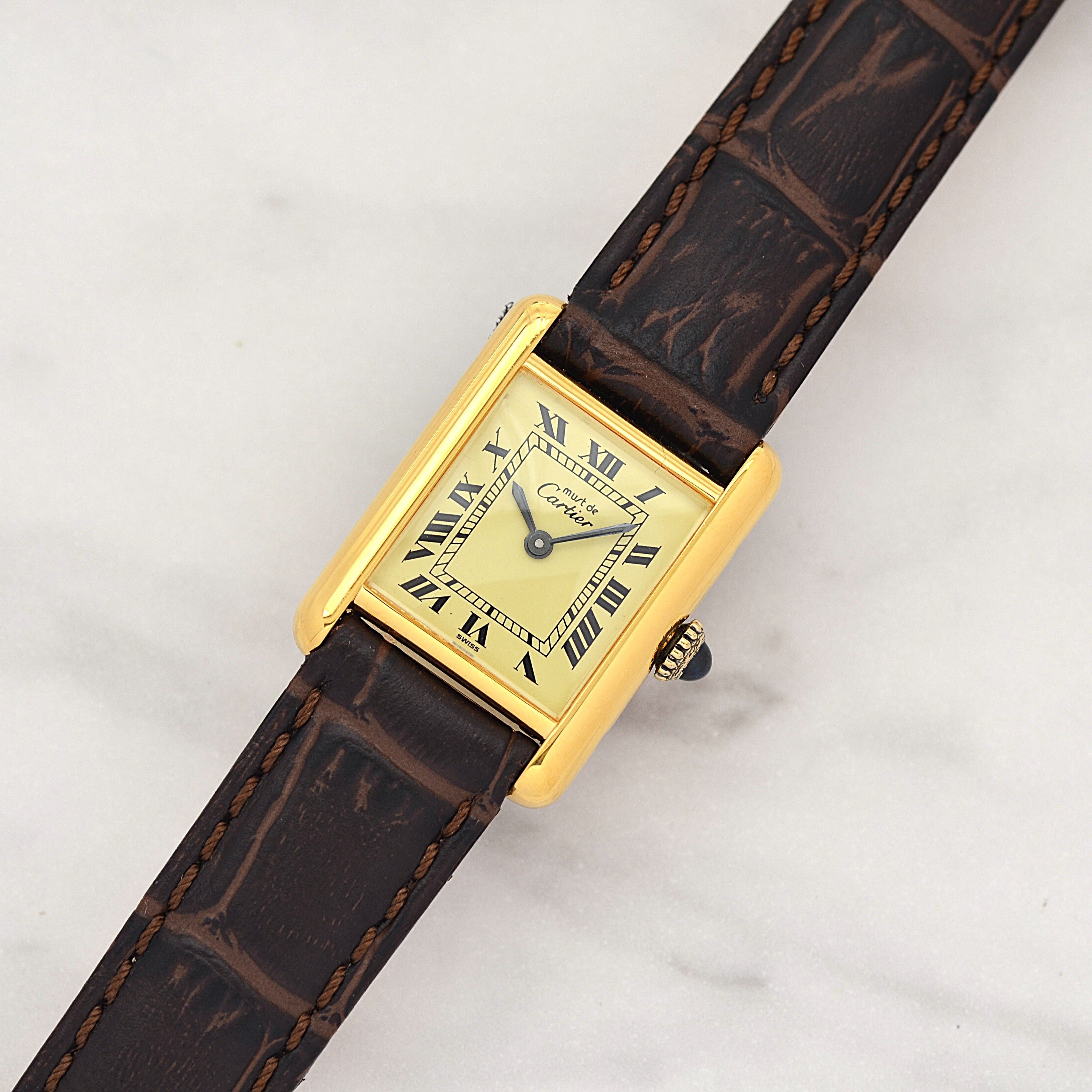 【Cartier】カルティエ マストタンクSM アイボリーローマ 手巻き 純正尾錠付き