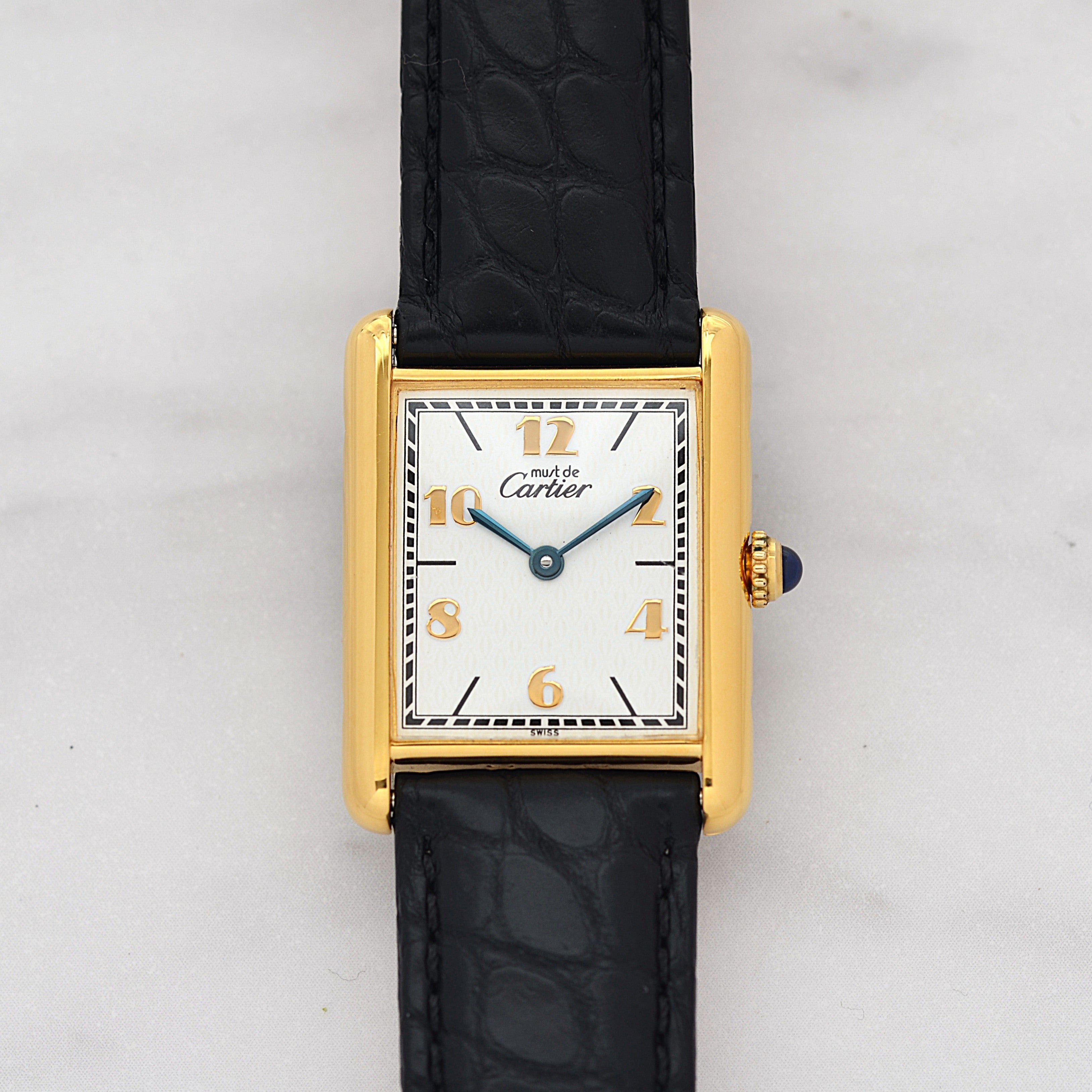 【Cartier】カルティエ マストタンクLM 飛びアラビア文字盤 純正Dバックル付き