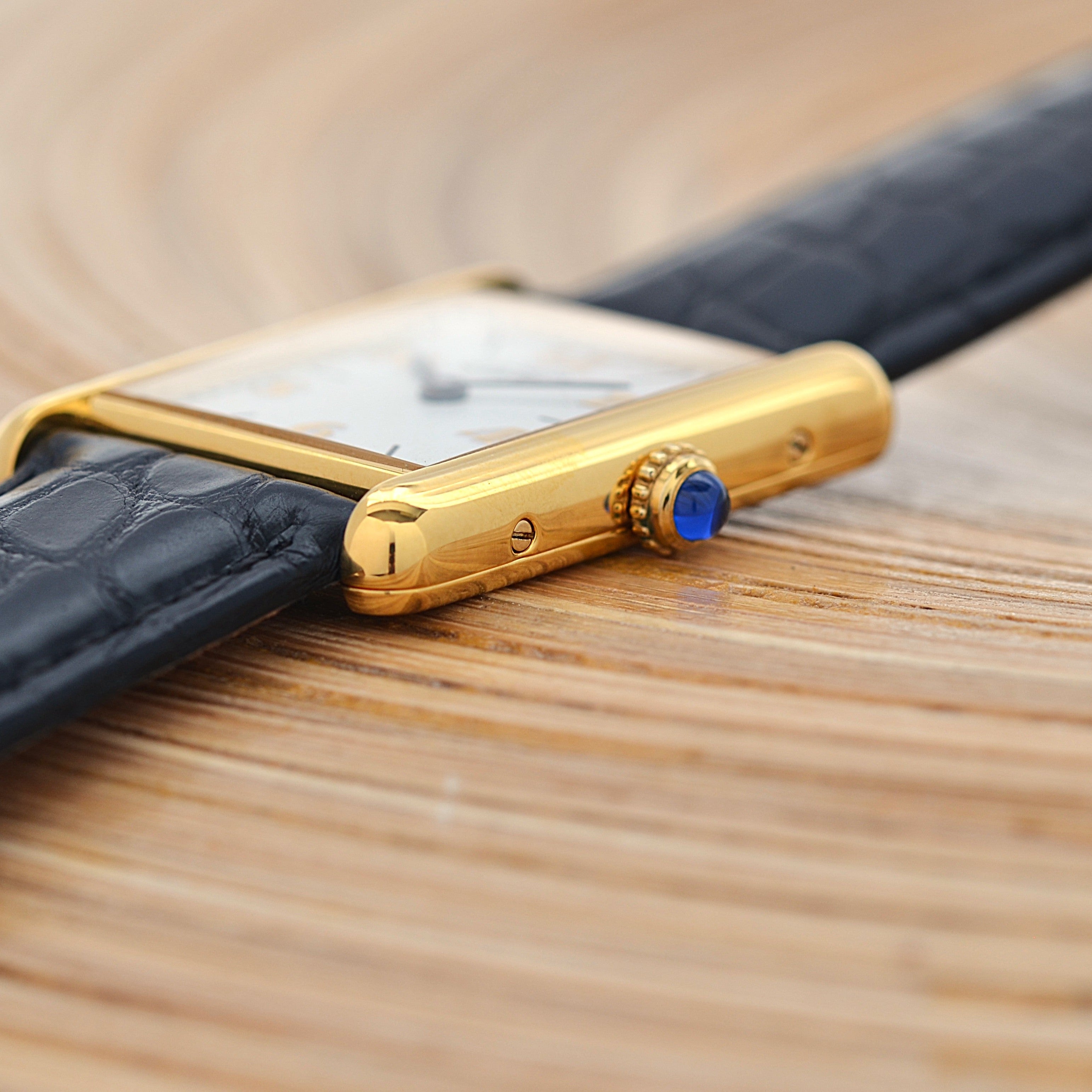 【Cartier】カルティエ マストタンクLM 飛びアラビア文字盤 純正Dバックル付き