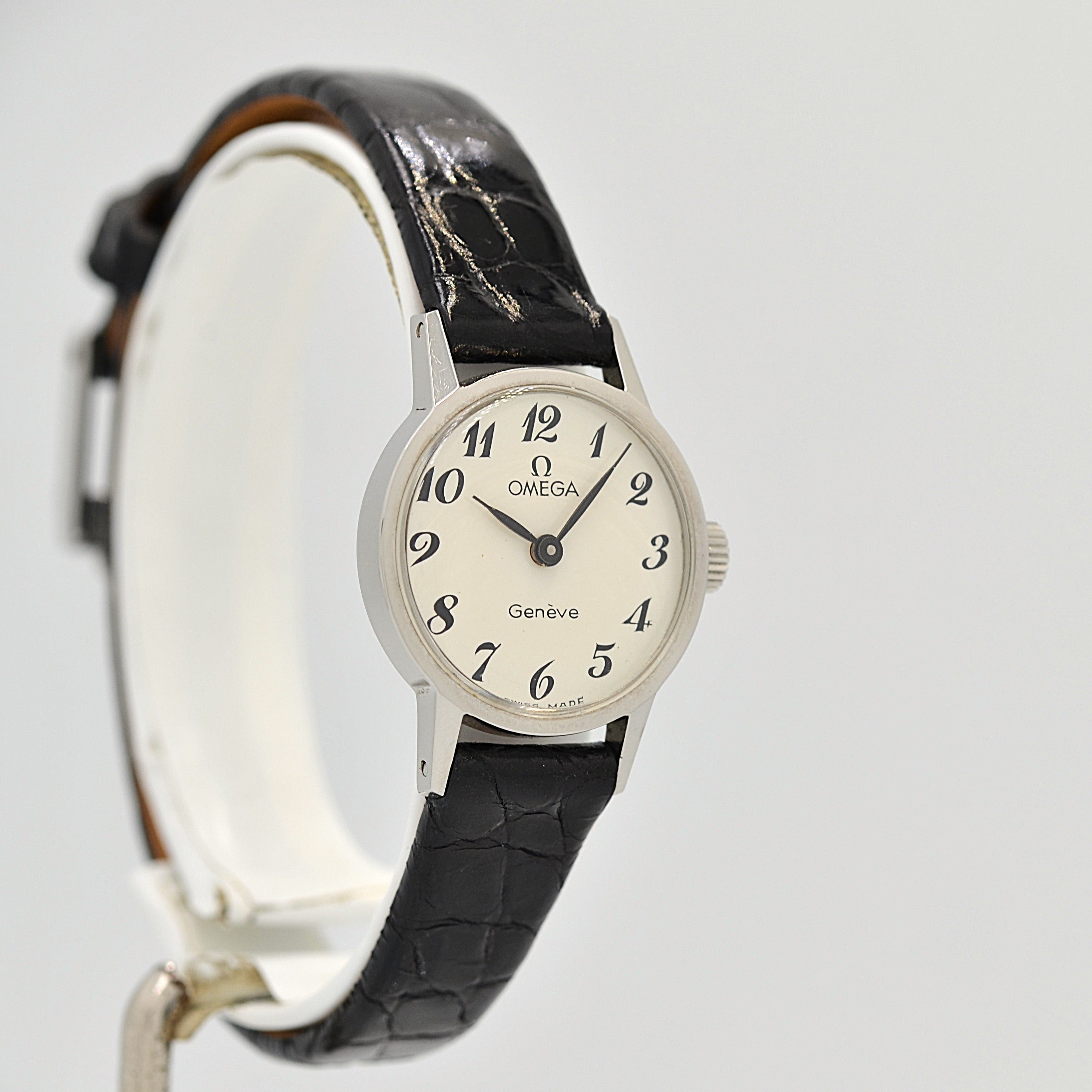 [OMEGA] Omega Geneva Stainless Steel Round White Arabic Deadstock with Genuine Buckle