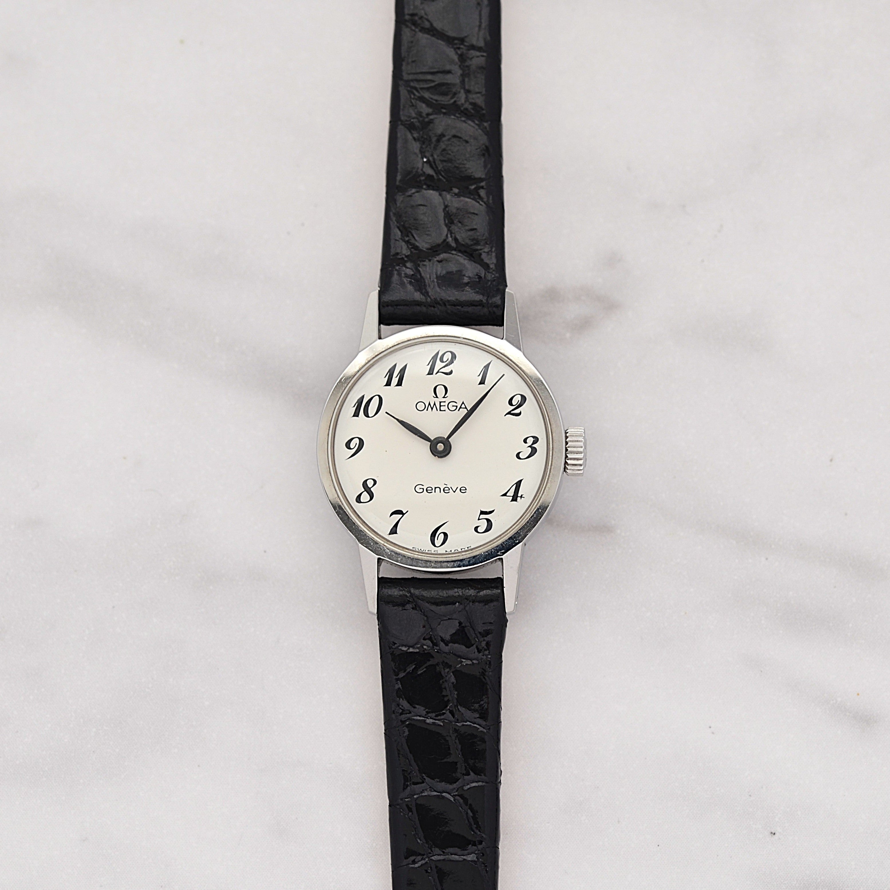 [OMEGA] Omega Geneva Stainless Steel Round White Arabic Deadstock with Genuine Buckle