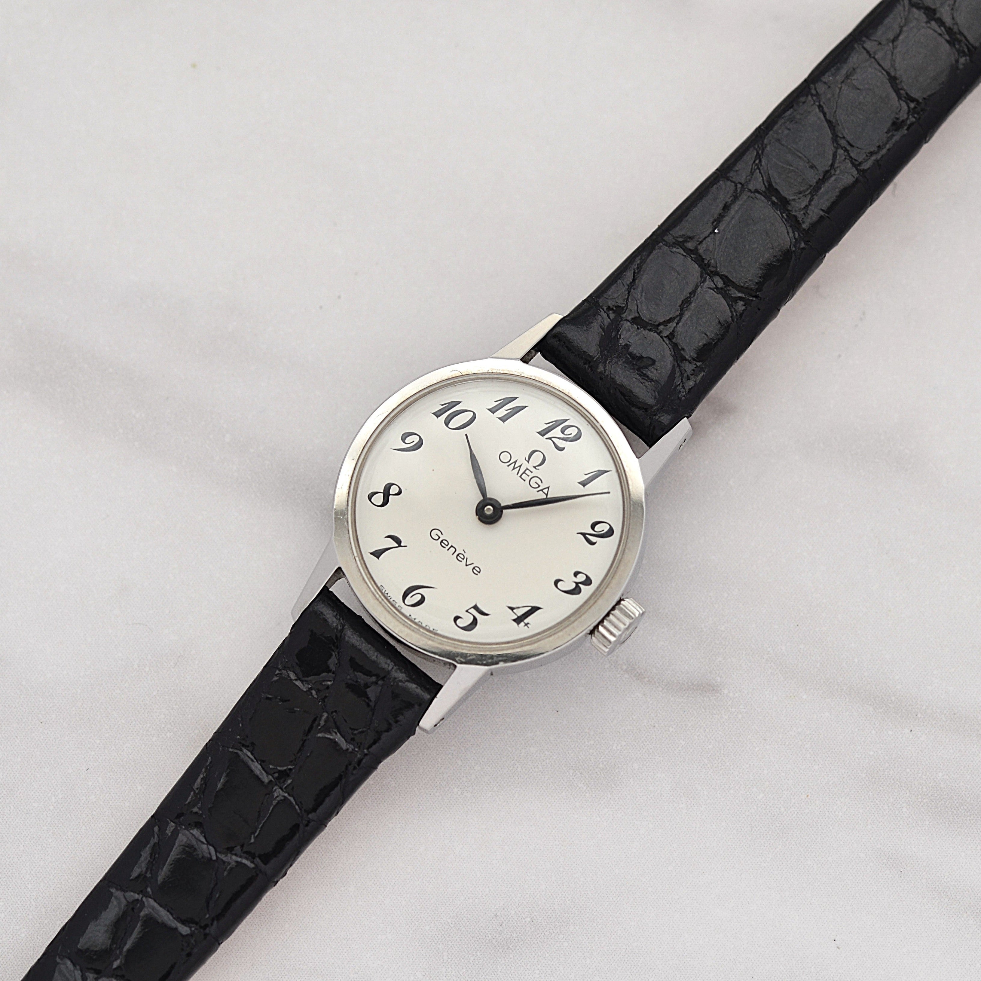 [OMEGA] Omega Geneva Stainless Steel Round White Arabic Deadstock with Genuine Buckle