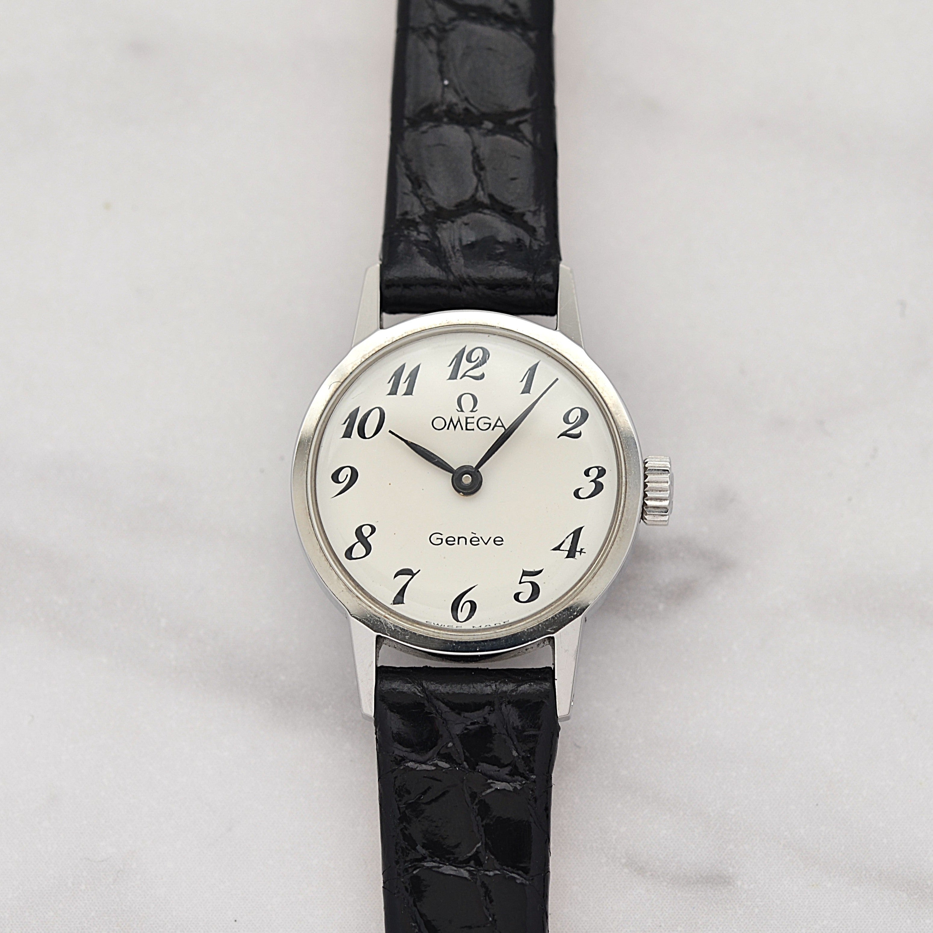 [OMEGA] Omega Geneva Stainless Steel Round White Arabic Deadstock with Genuine Buckle