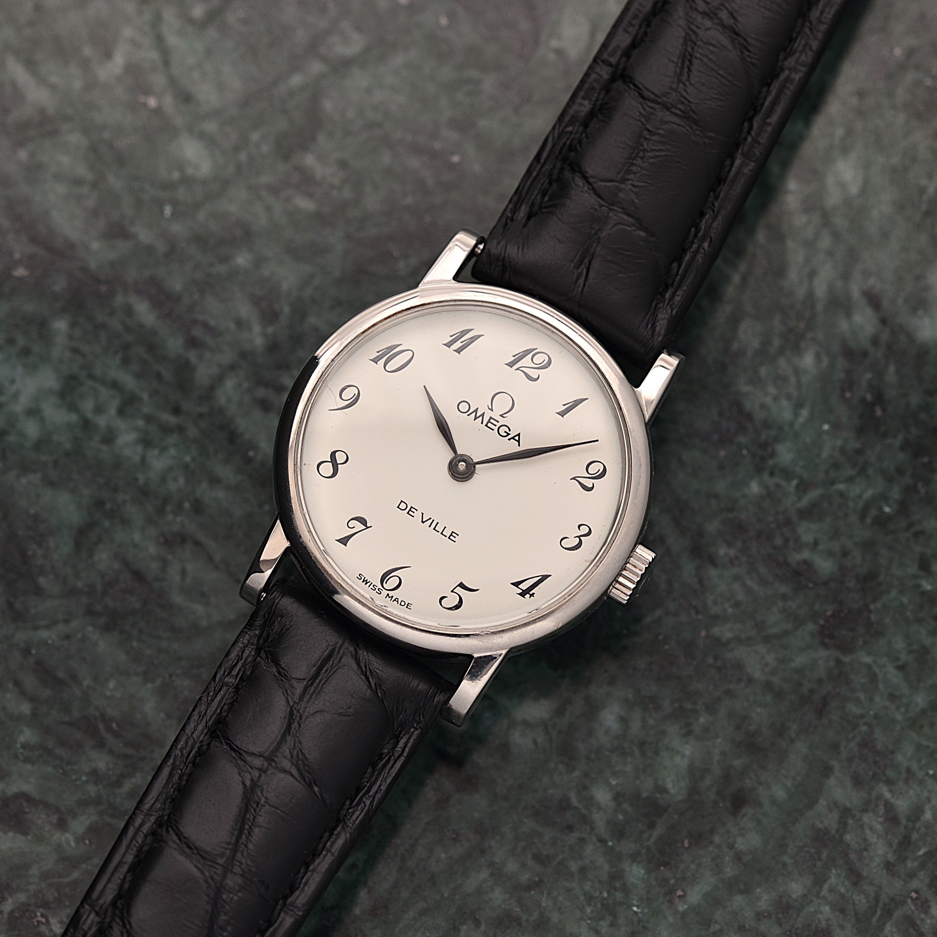 【OMEGA】オメガ デヴィル SS ラウンド White Arabic 純正尾錠付き