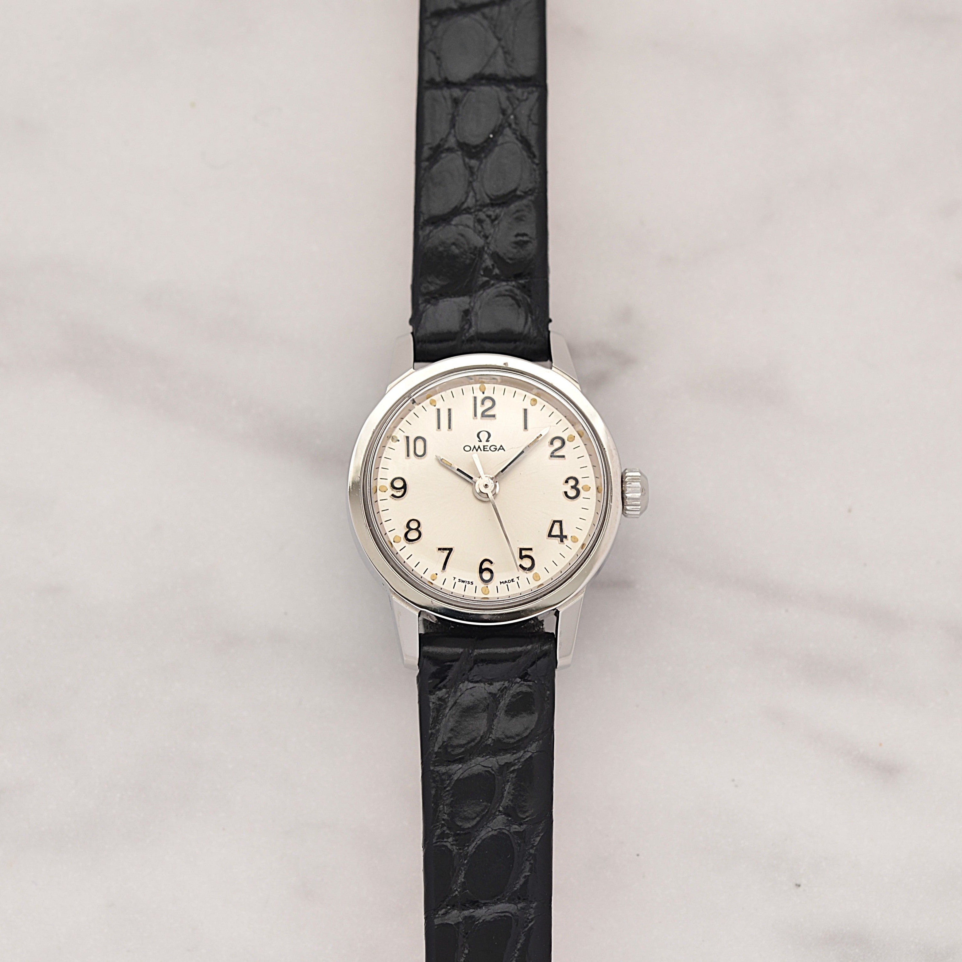 [OMEGA] Omega Round Model Stainless Steel Women's Size Silver Upright Arabic with Genuine Buckle