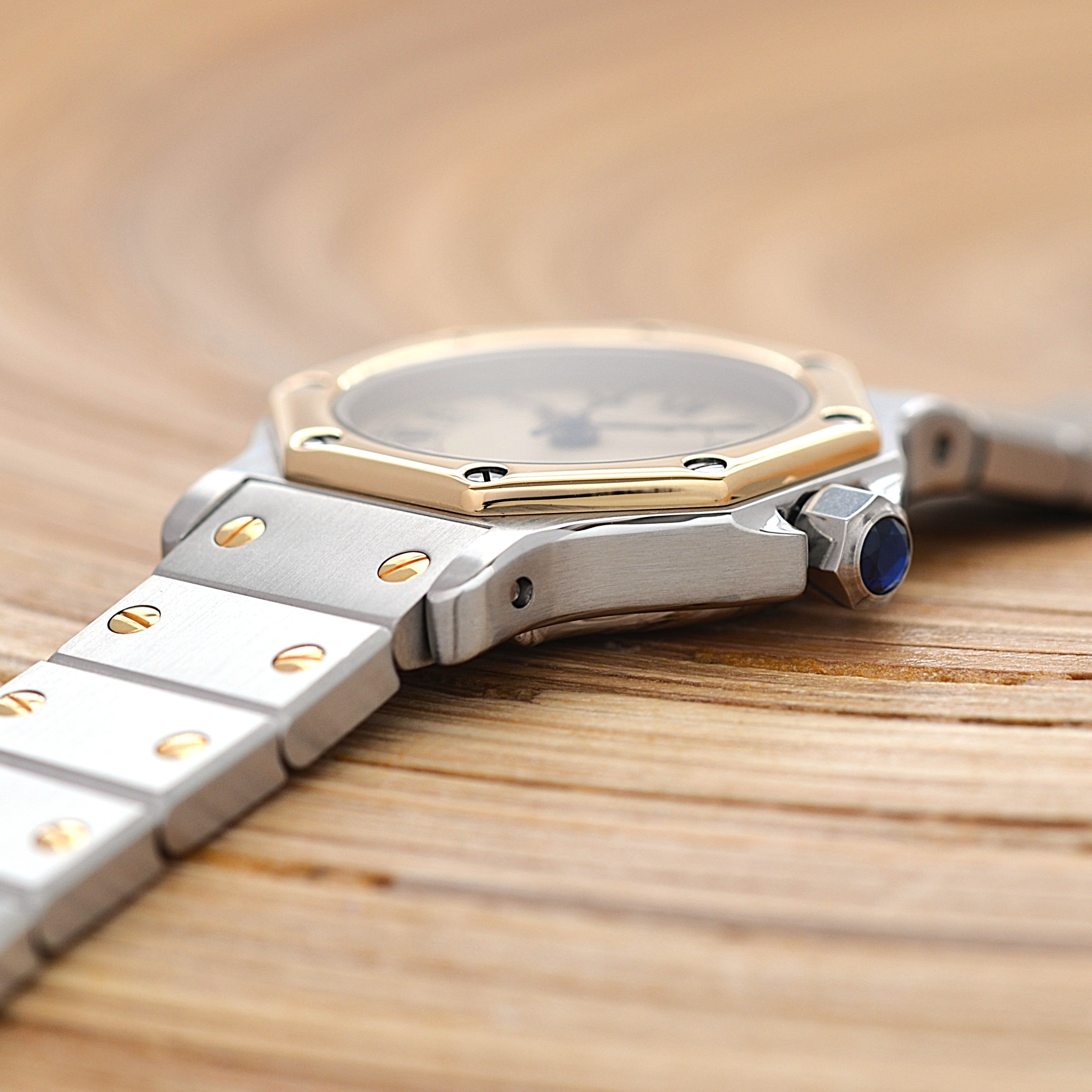 [Cartier] Cartier Santos Octagon SM 18K Yellow Gold x Stainless Steel Quartz Model with Double Buckle. Complete Cartier Service.