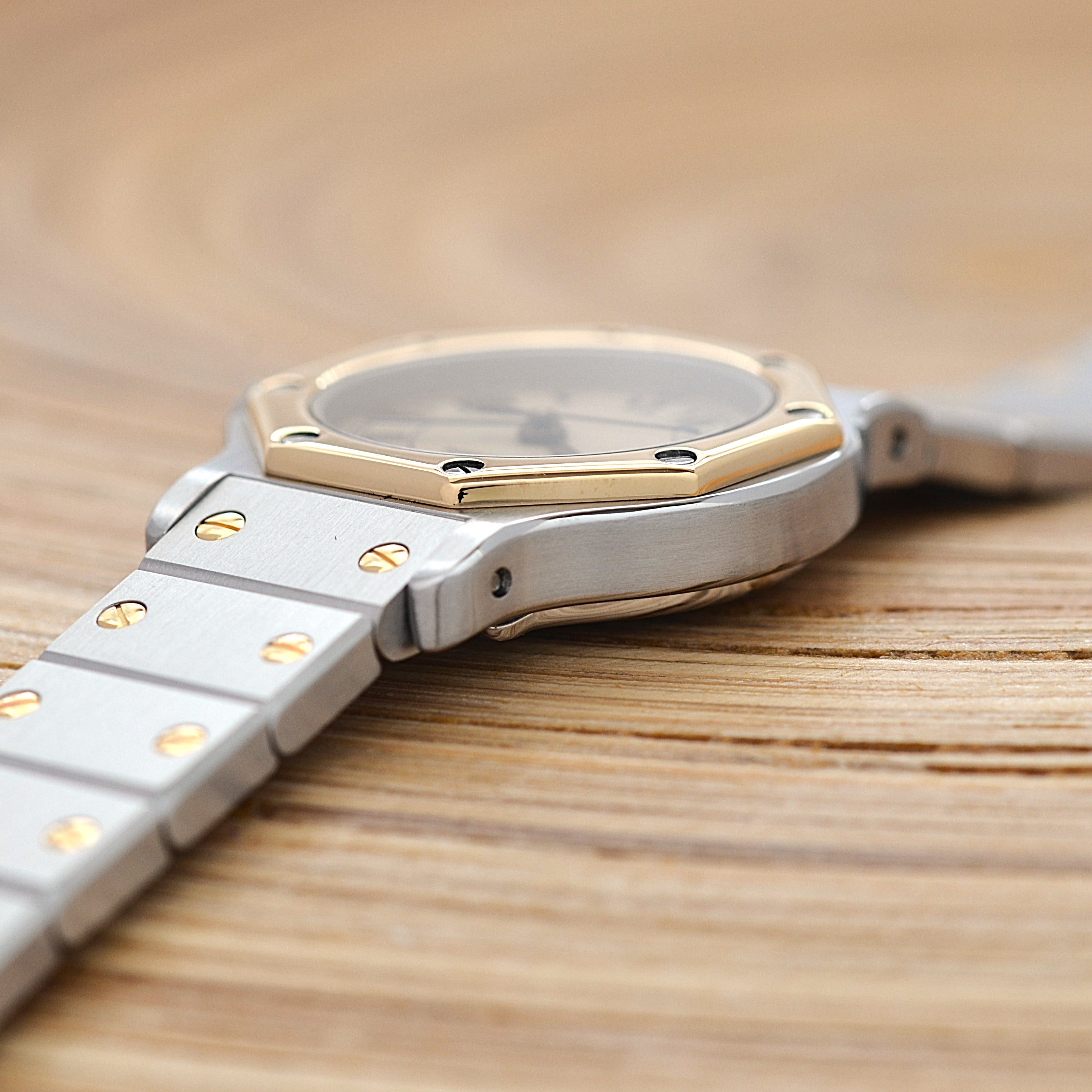 [Cartier] Cartier Santos Octagon SM 18K Yellow Gold x Stainless Steel Quartz Model with Double Buckle. Complete Cartier Service.