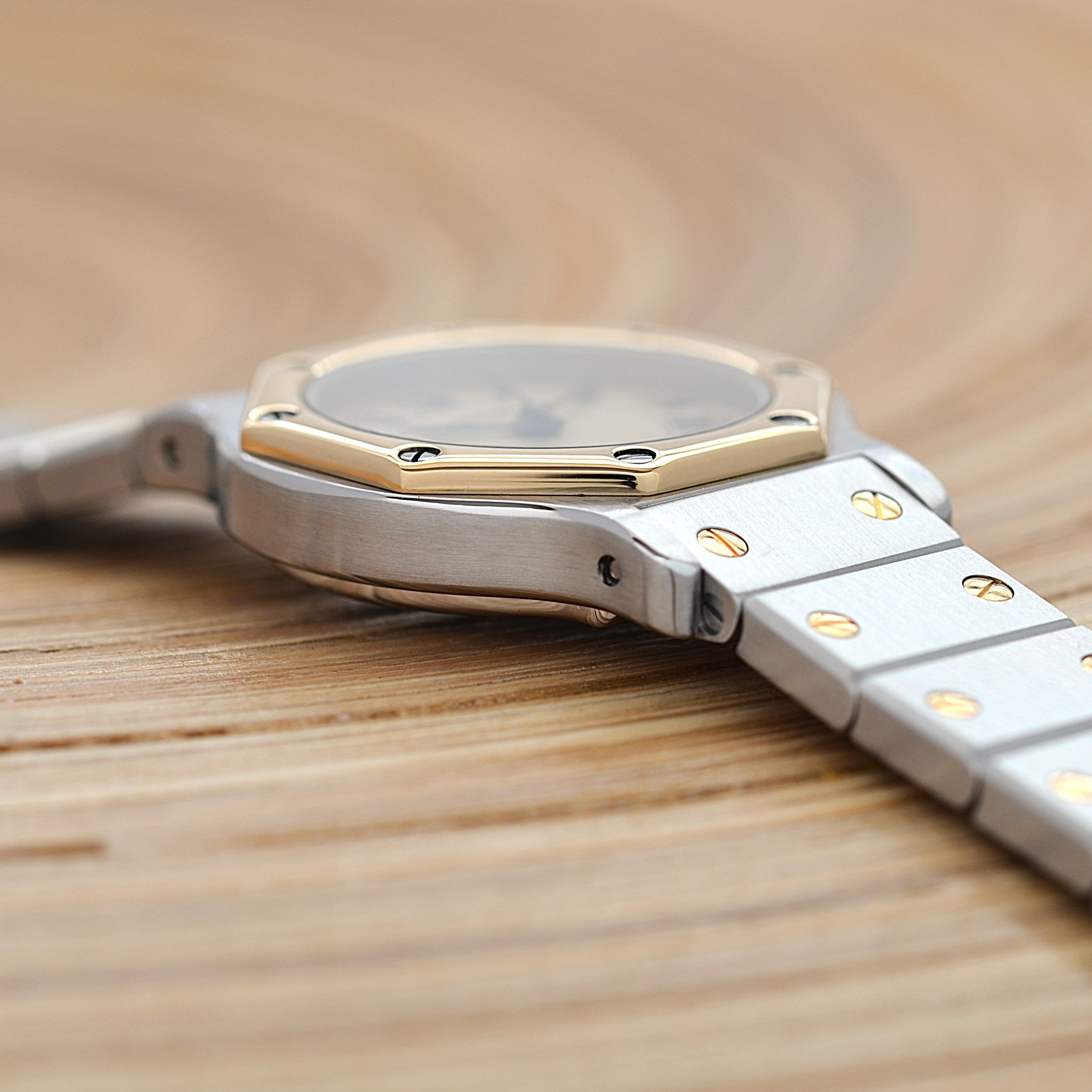 [Cartier] Cartier Santos Octagon SM 18K Yellow Gold x Stainless Steel Quartz Model with Double Buckle. Complete Cartier Service.