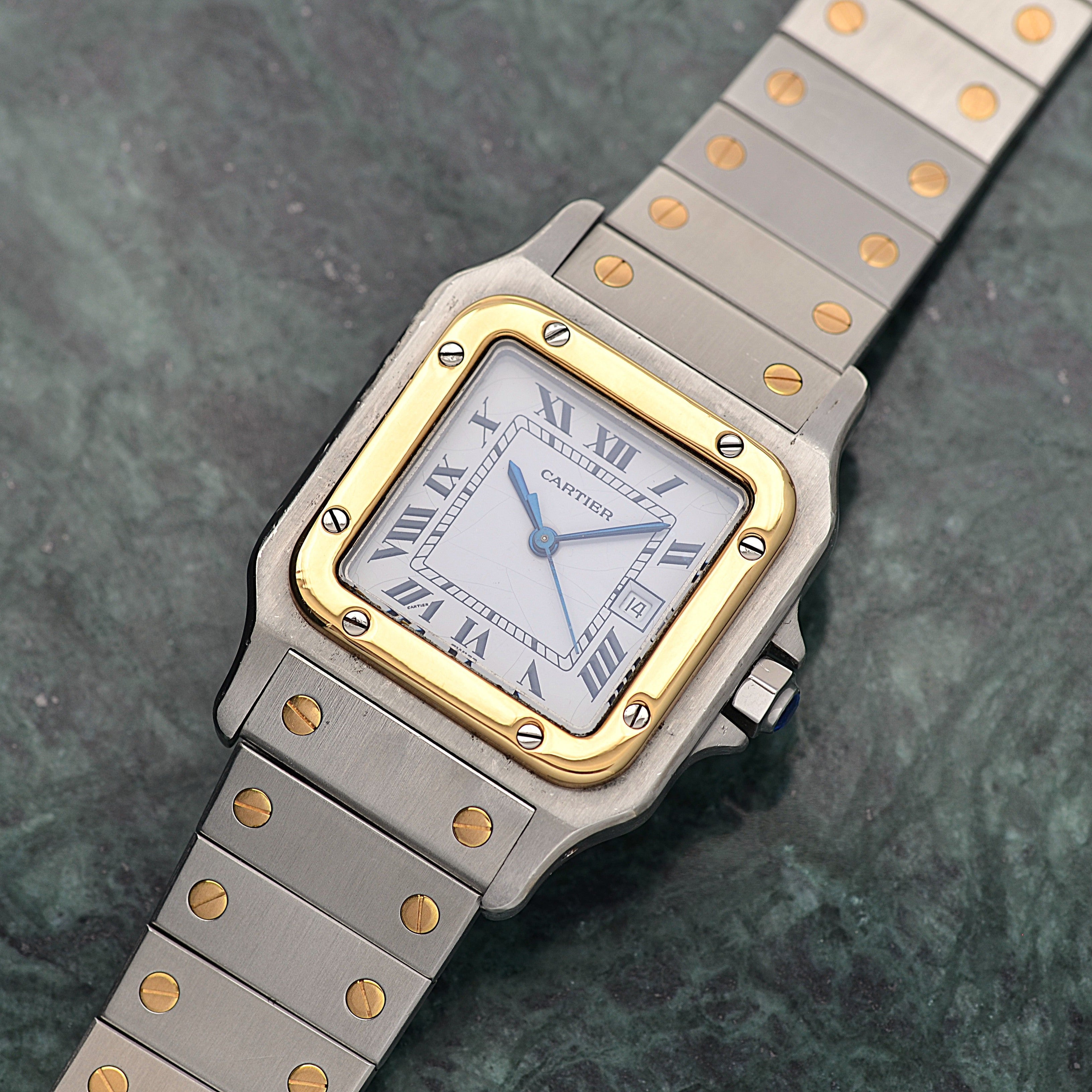 [Cartier] Cartier Santos Carree LM 18K Yellow Gold x Stainless Steel Double Buckle