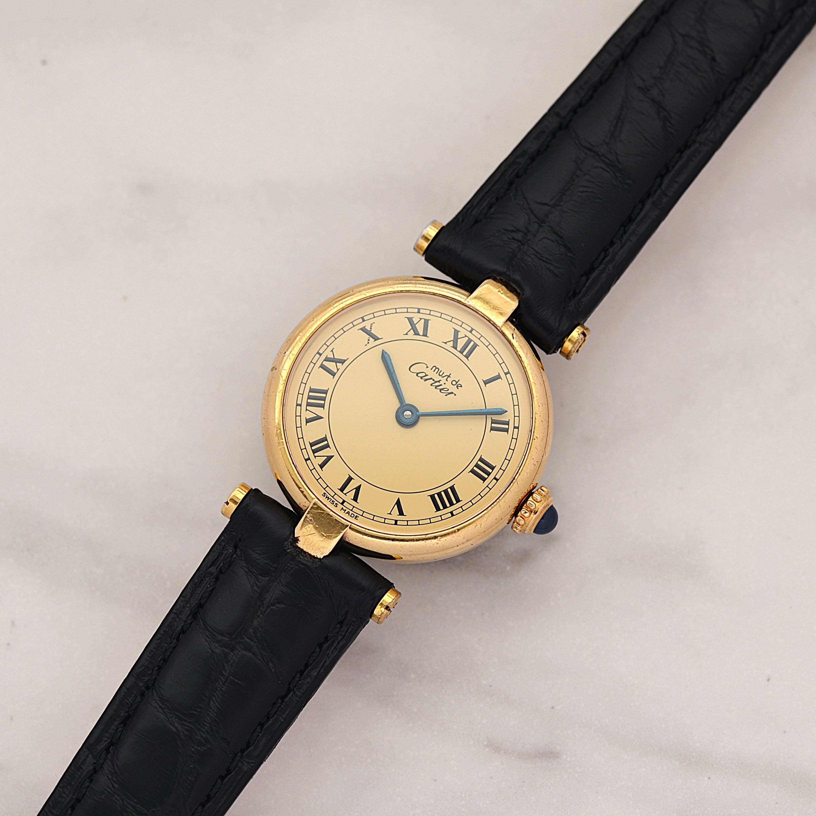 【Cartier】カルティエ マストヴァンドームSM アイボリーローマ SWISS MADE 表記 純正尾錠付き