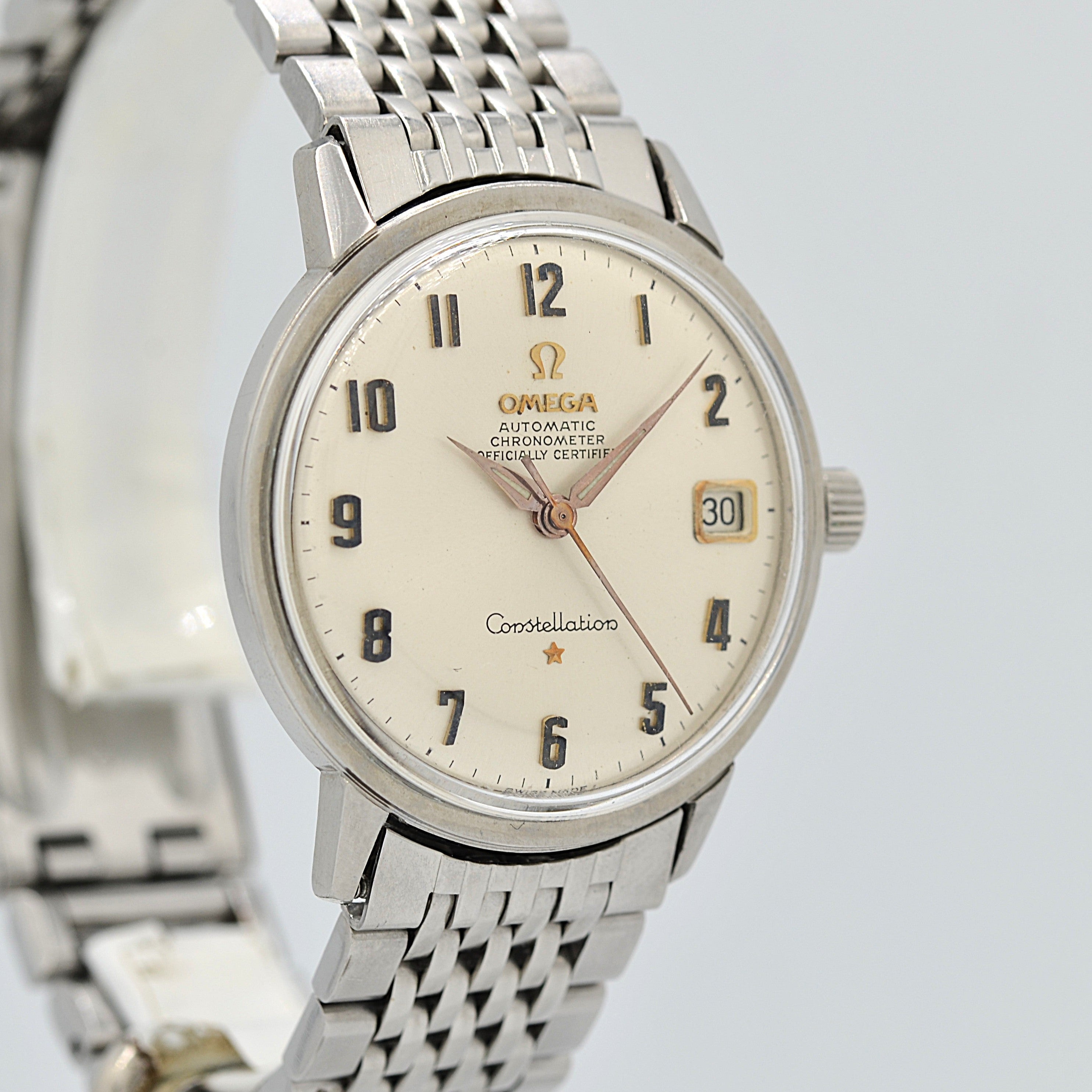 【OMEGA】オメガ コンステレーションデイト SS アップライトアラビア ピンクゴールドインデクス