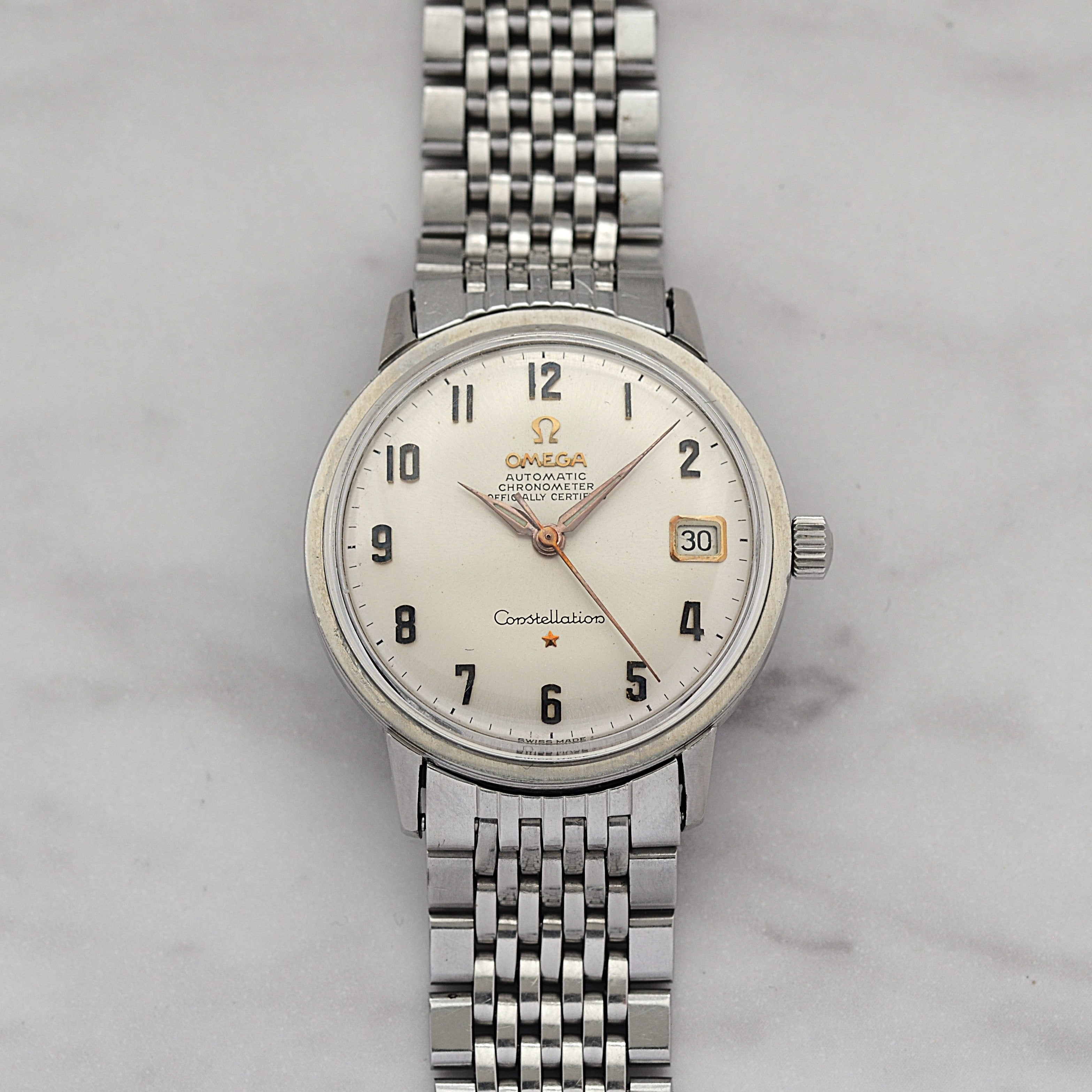 【OMEGA】オメガ コンステレーションデイト SS アップライトアラビア ピンクゴールドインデクス