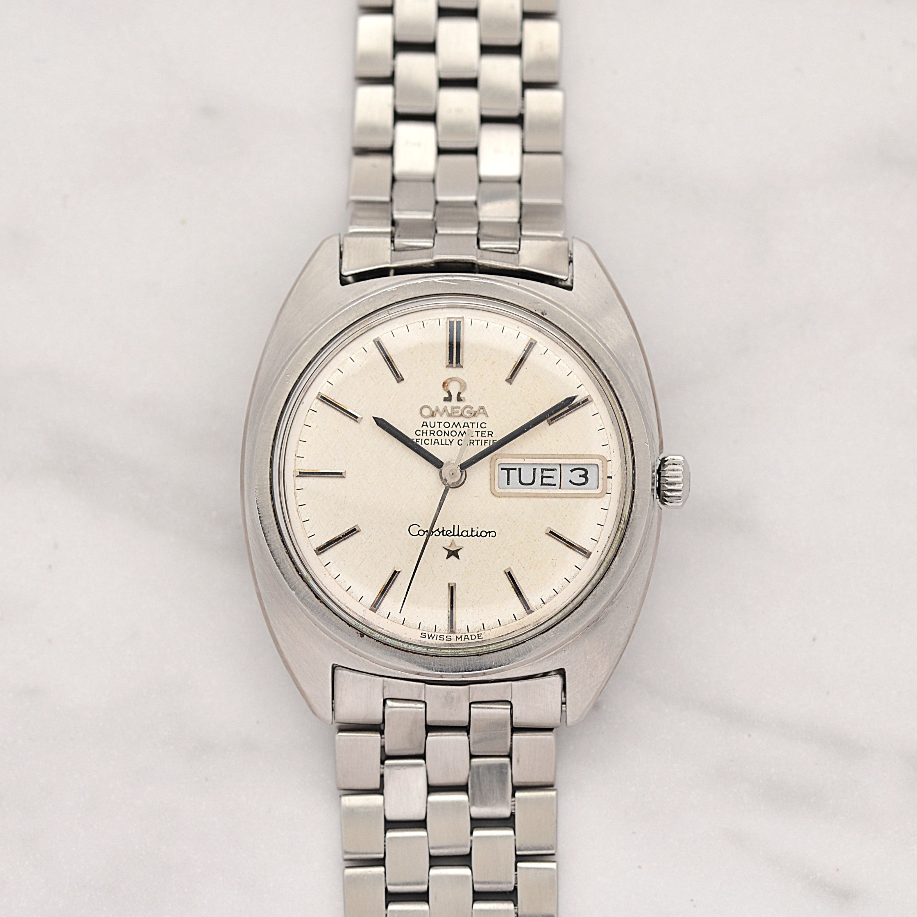 【OMEGA】オメガ コンステレーションデイデイト Cライン Silver bark dial