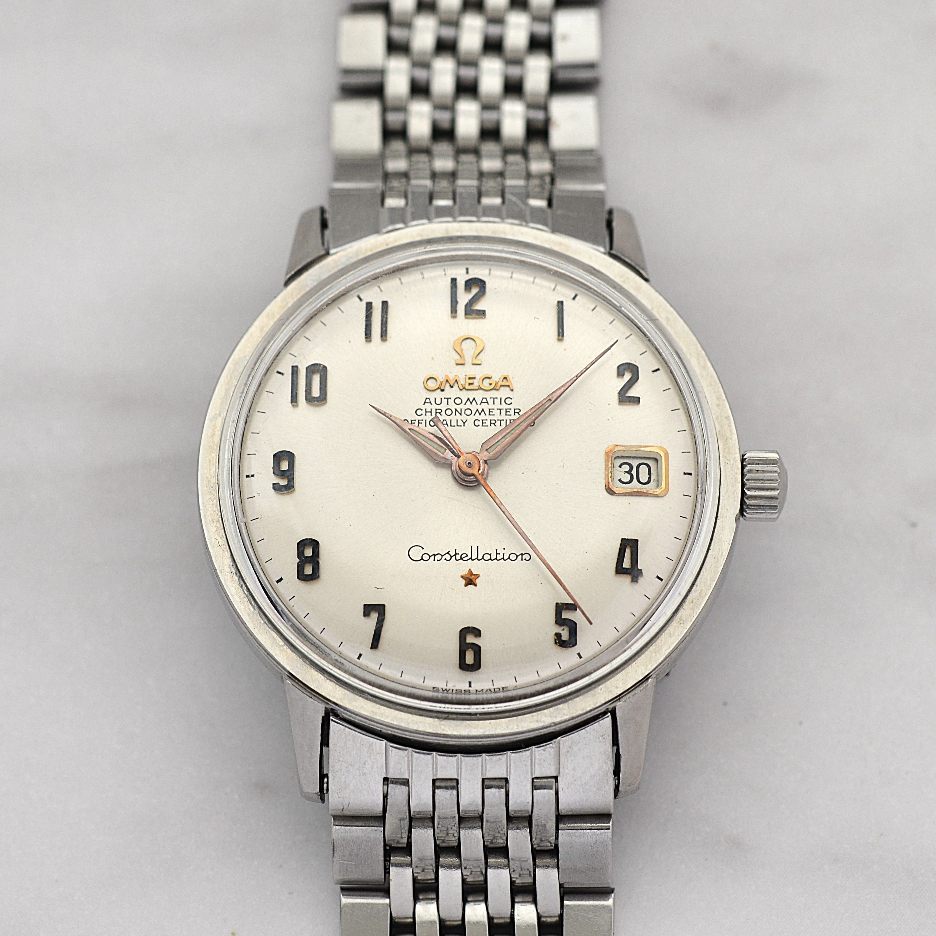 【OMEGA】オメガ コンステレーションデイト SS アップライトアラビア ピンクゴールドインデクス