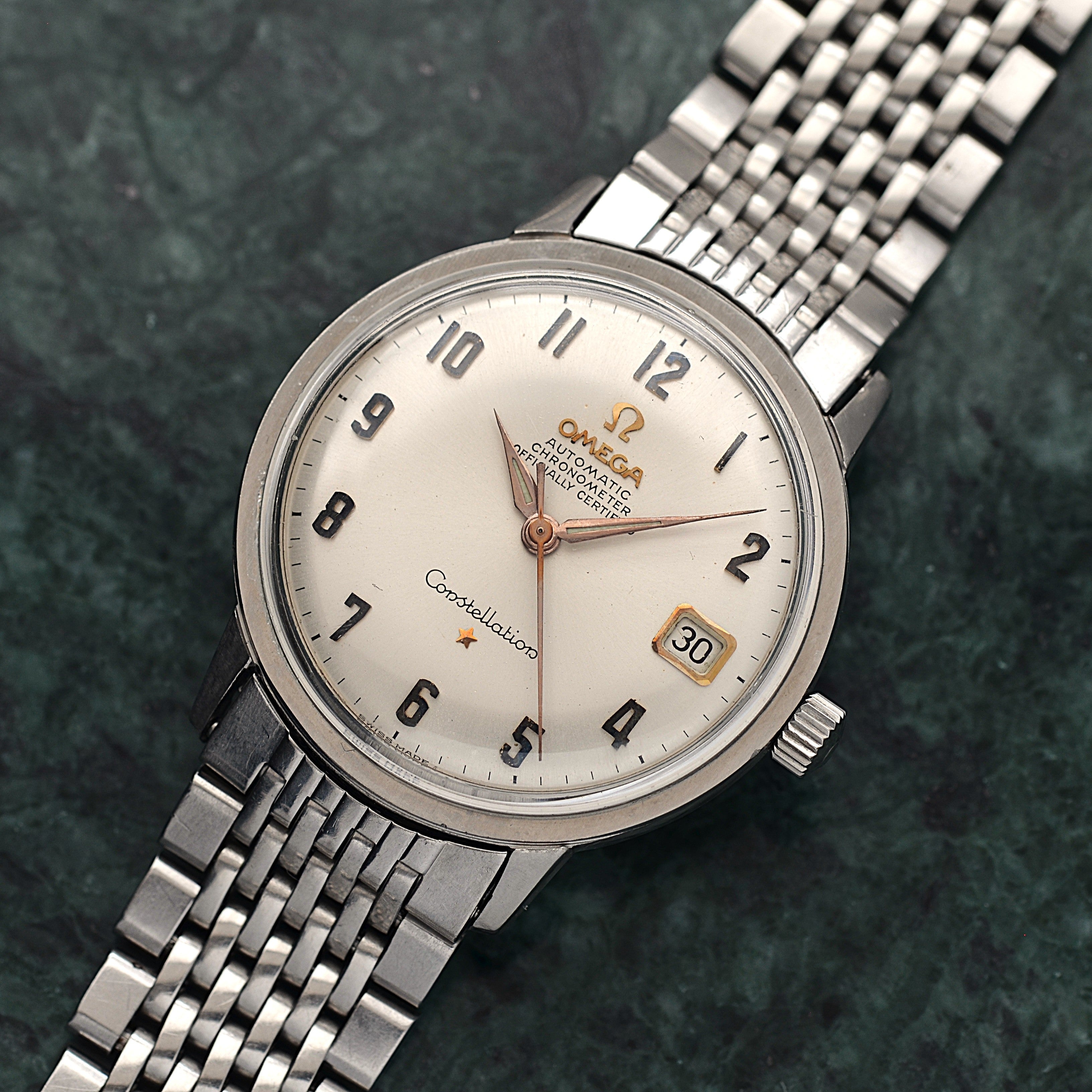 【OMEGA】オメガ コンステレーションデイト SS アップライトアラビア ピンクゴールドインデクス