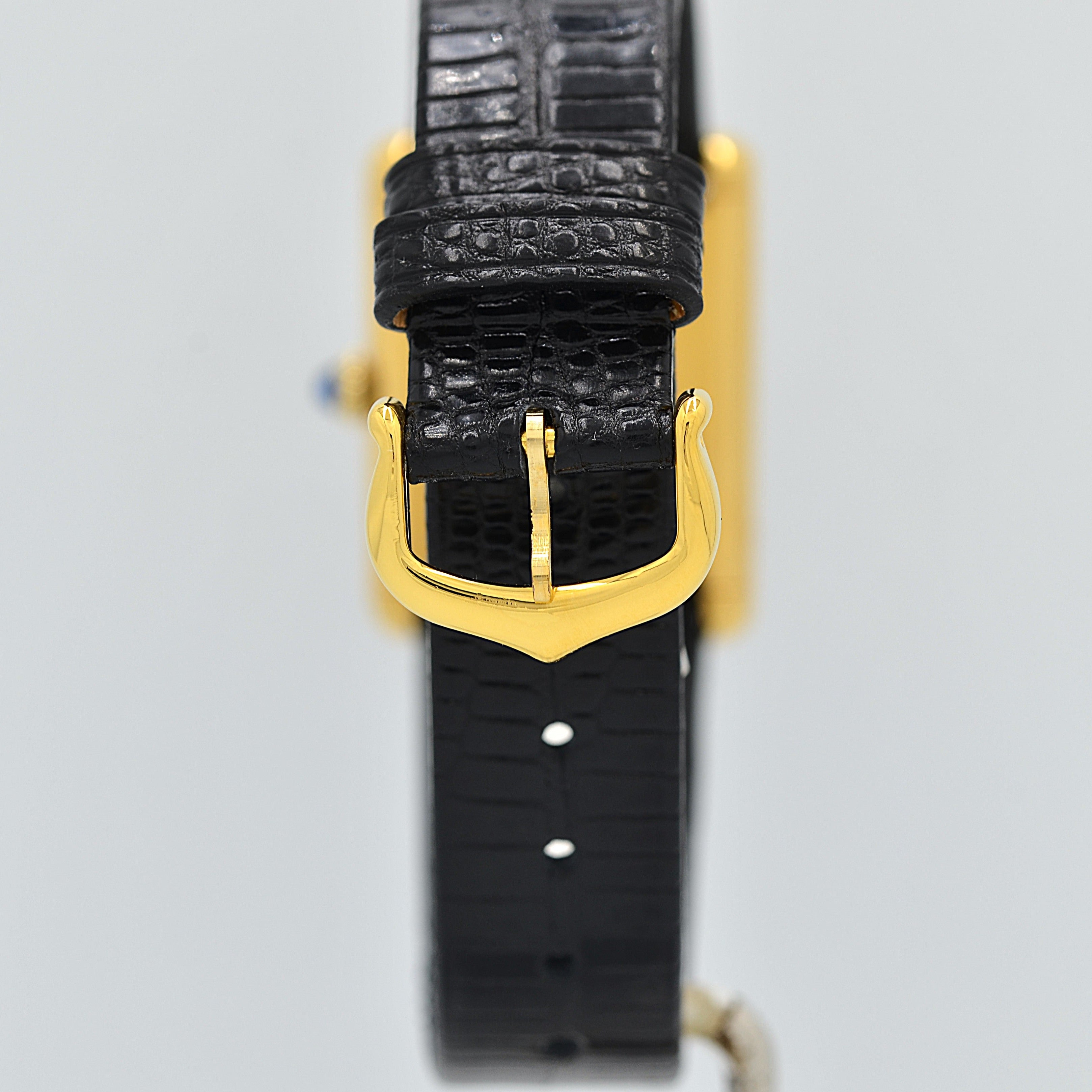[Cartier] Cartier Must Tank LM Black Roman Manual Winding with Genuine Buckle