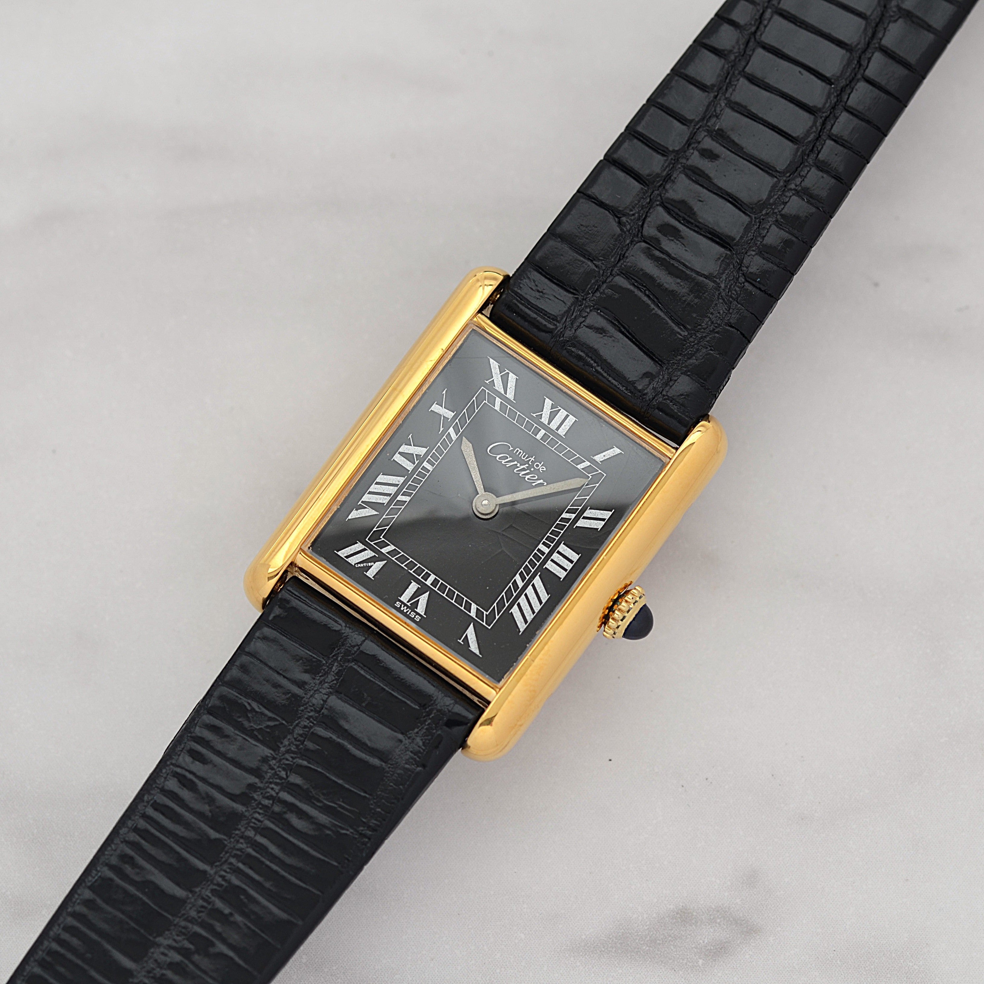 [Cartier] Cartier Must Tank LM Black Roman Manual Winding with Genuine Buckle
