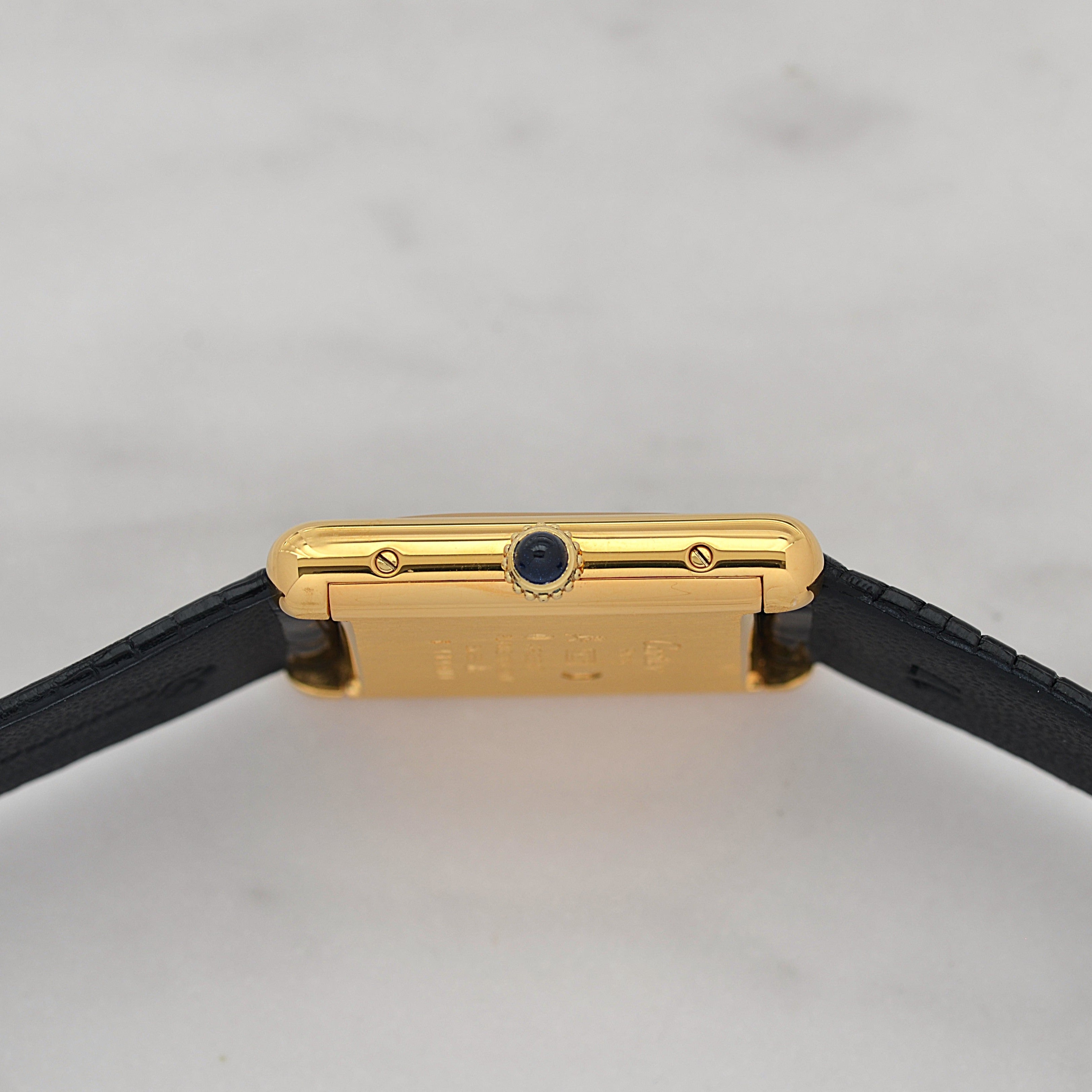 [Cartier] Cartier Must Tank LM Black Roman Manual Winding with Genuine Buckle