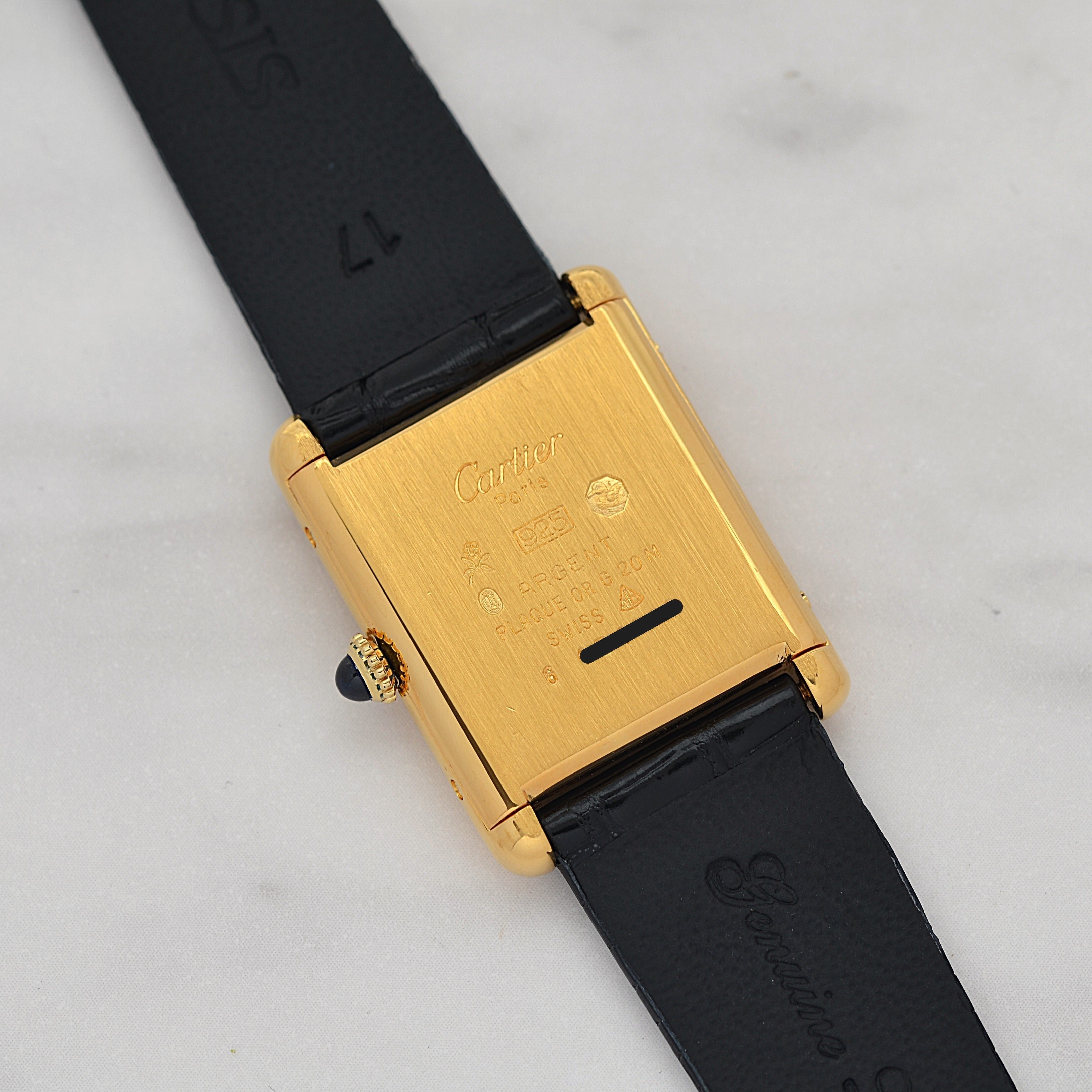 [Cartier] Cartier Must Tank LM Black Roman Manual Winding with Genuine Buckle