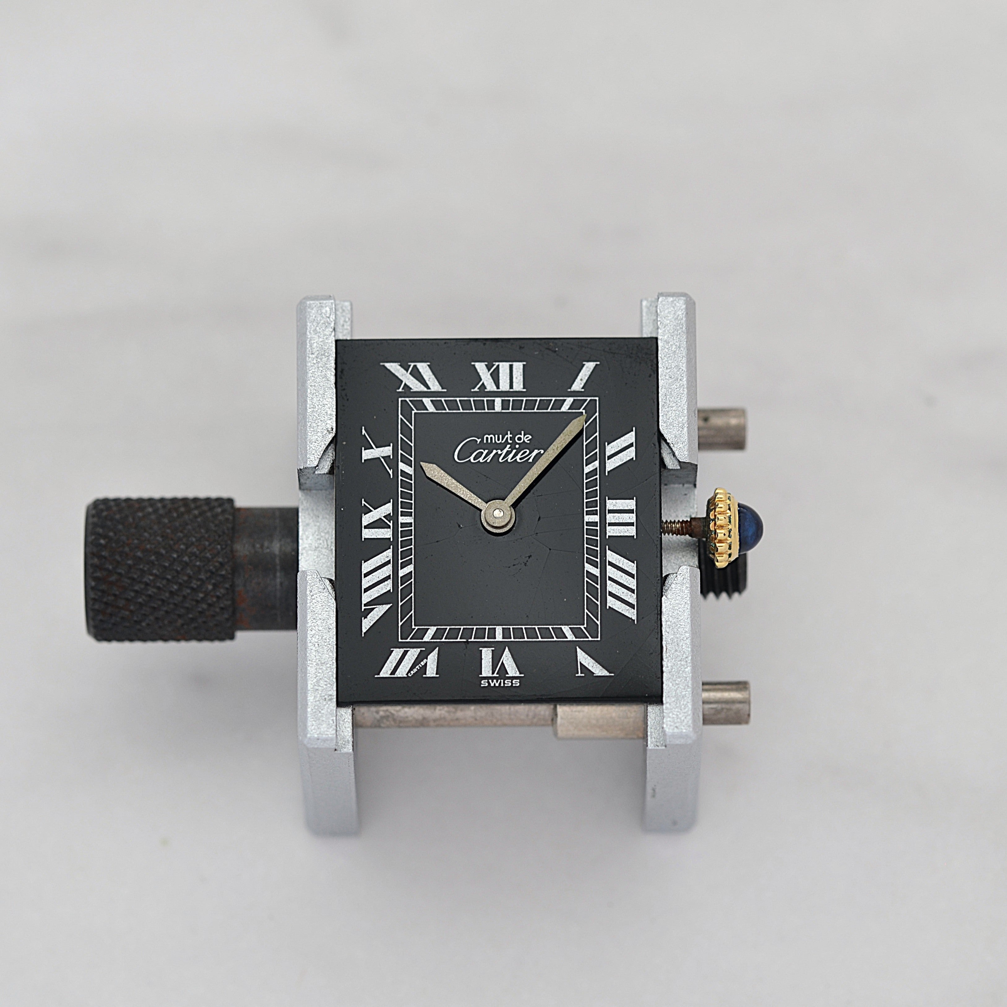 [Cartier] Cartier Must Tank LM Black Roman Manual Winding with Genuine Buckle