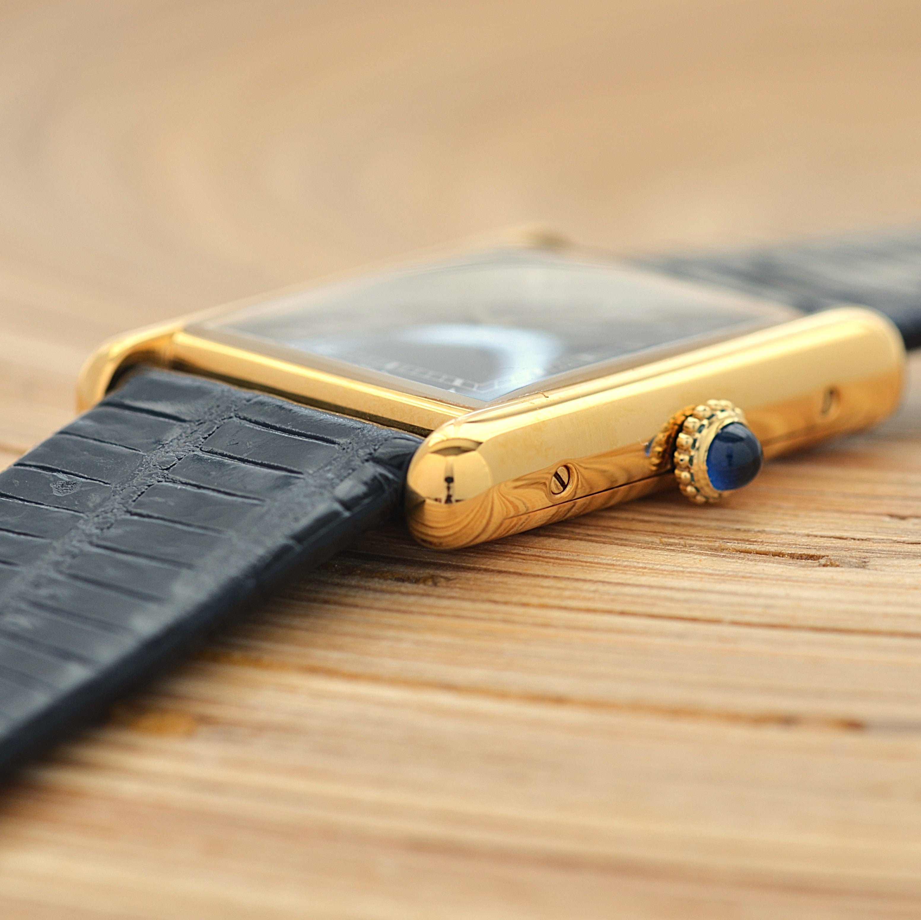 [Cartier] Cartier Must Tank LM Black Roman Manual Winding with Genuine Buckle