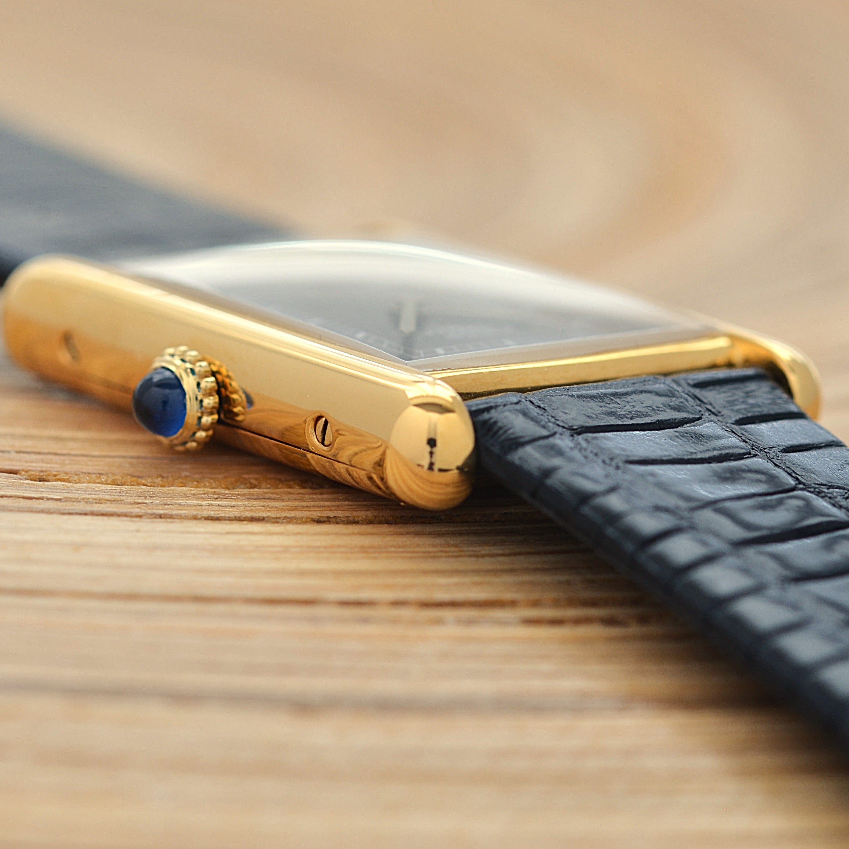 [Cartier] Cartier Must Tank LM Black Roman Manual Winding with Genuine Buckle