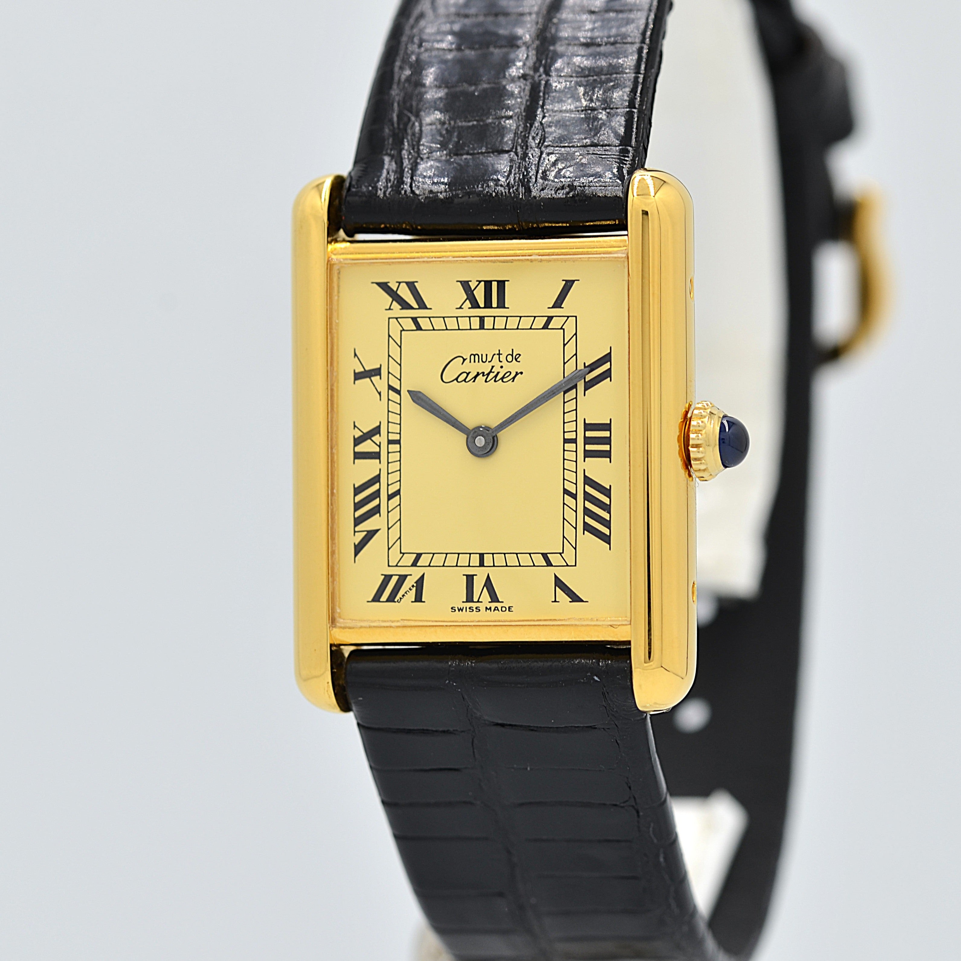【Cartier】Cartier Must Tank LM Ivory Roman Dial Hand-Wound SWISS MADE Engraved, Full Set
