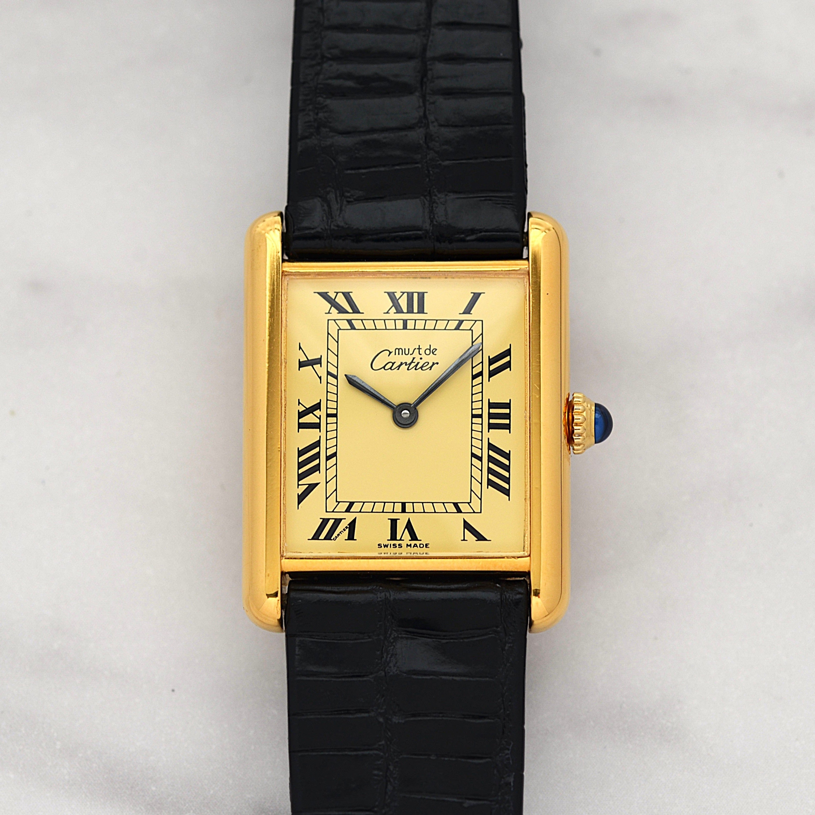 【Cartier】Cartier Must Tank LM Ivory Roman Dial Hand-Wound SWISS MADE Engraved, Full Set