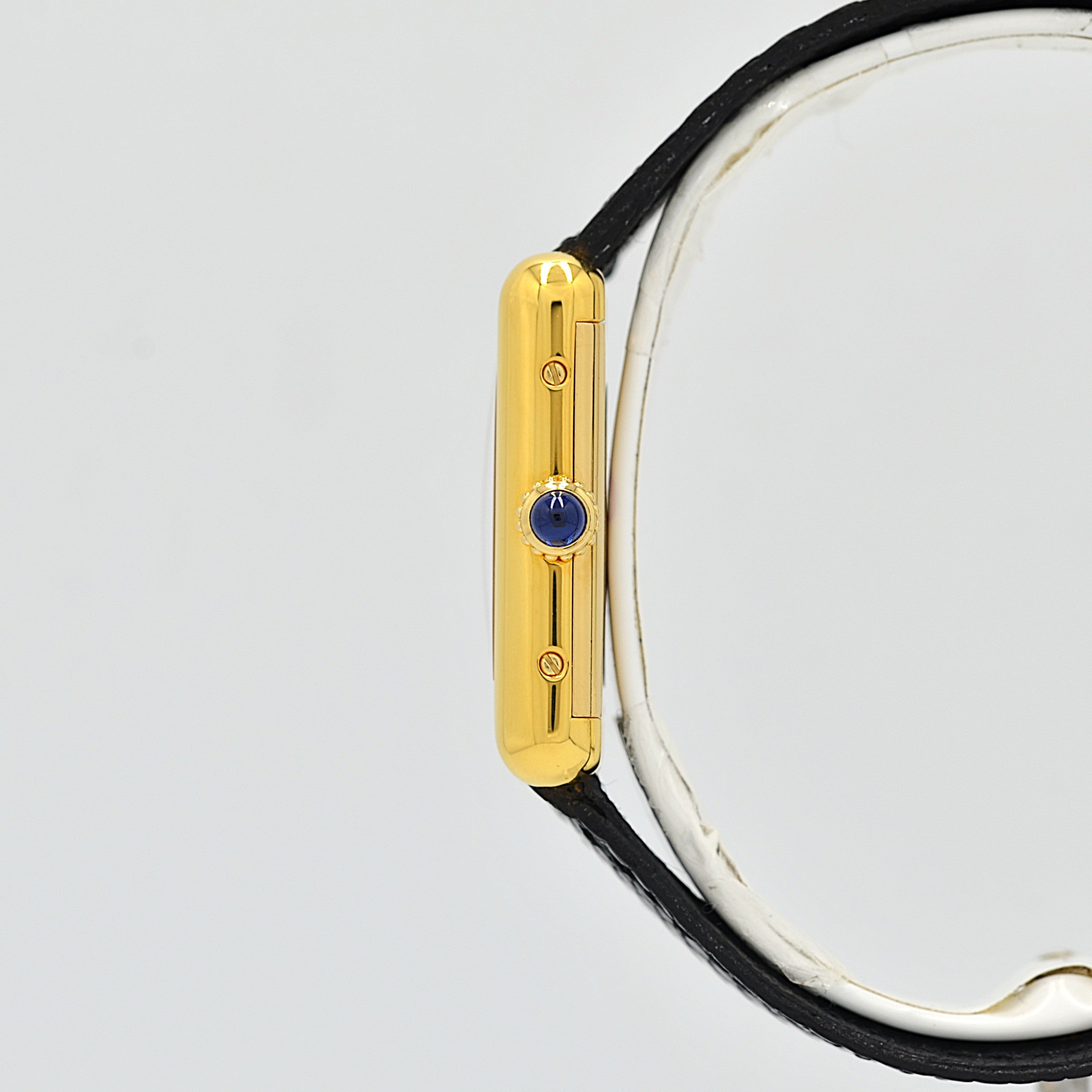 【Cartier】Cartier Must Tank SM Black Roman Manual Wind with Perpetual Warranty, Cartier Complete Service Completed